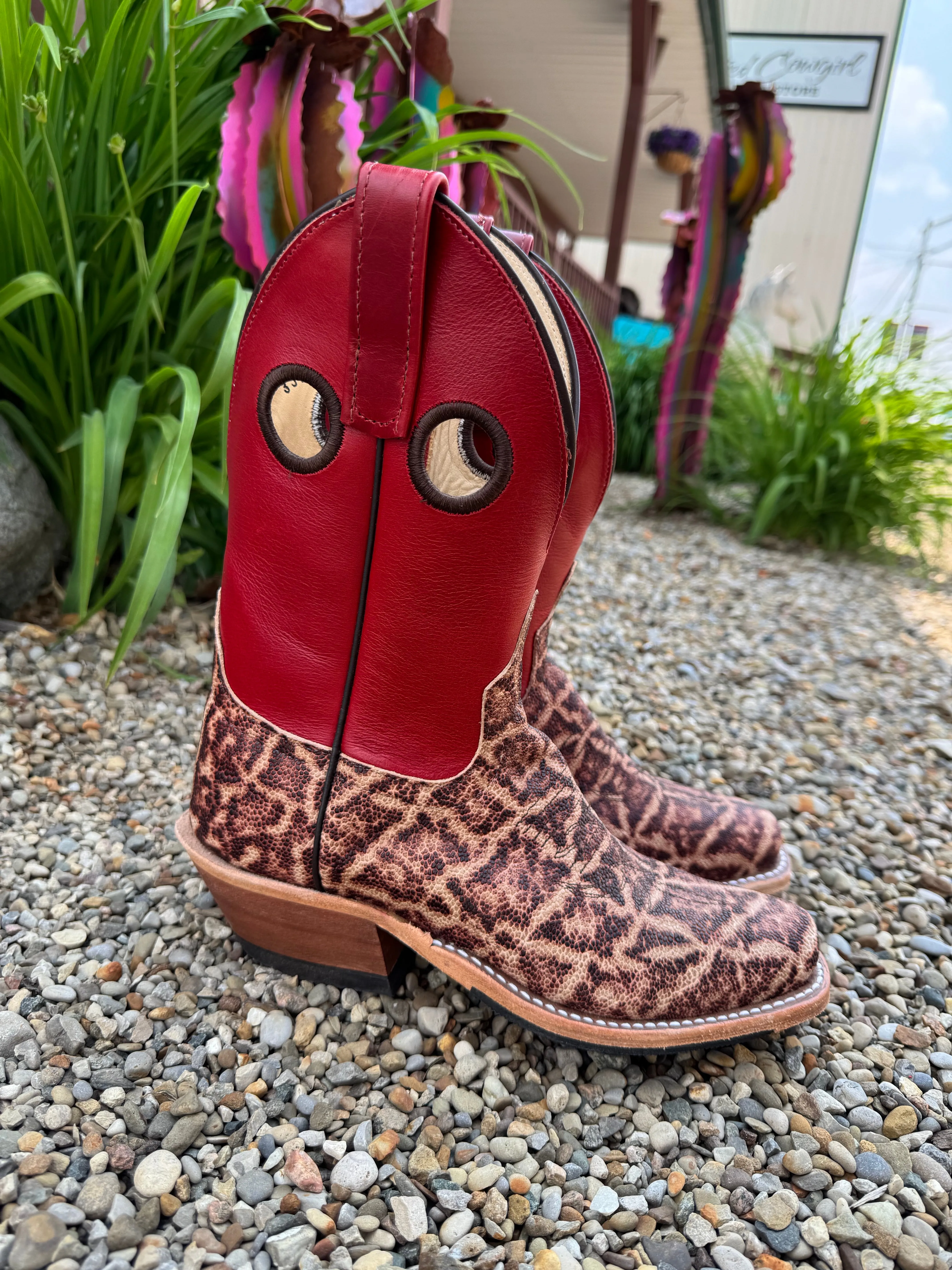 Anderson Bean Women's Terra Vintage Elephant & Tamarillo Red Cutter Toe Cowboy Boots 335350 Adventure Gear Weatherproof