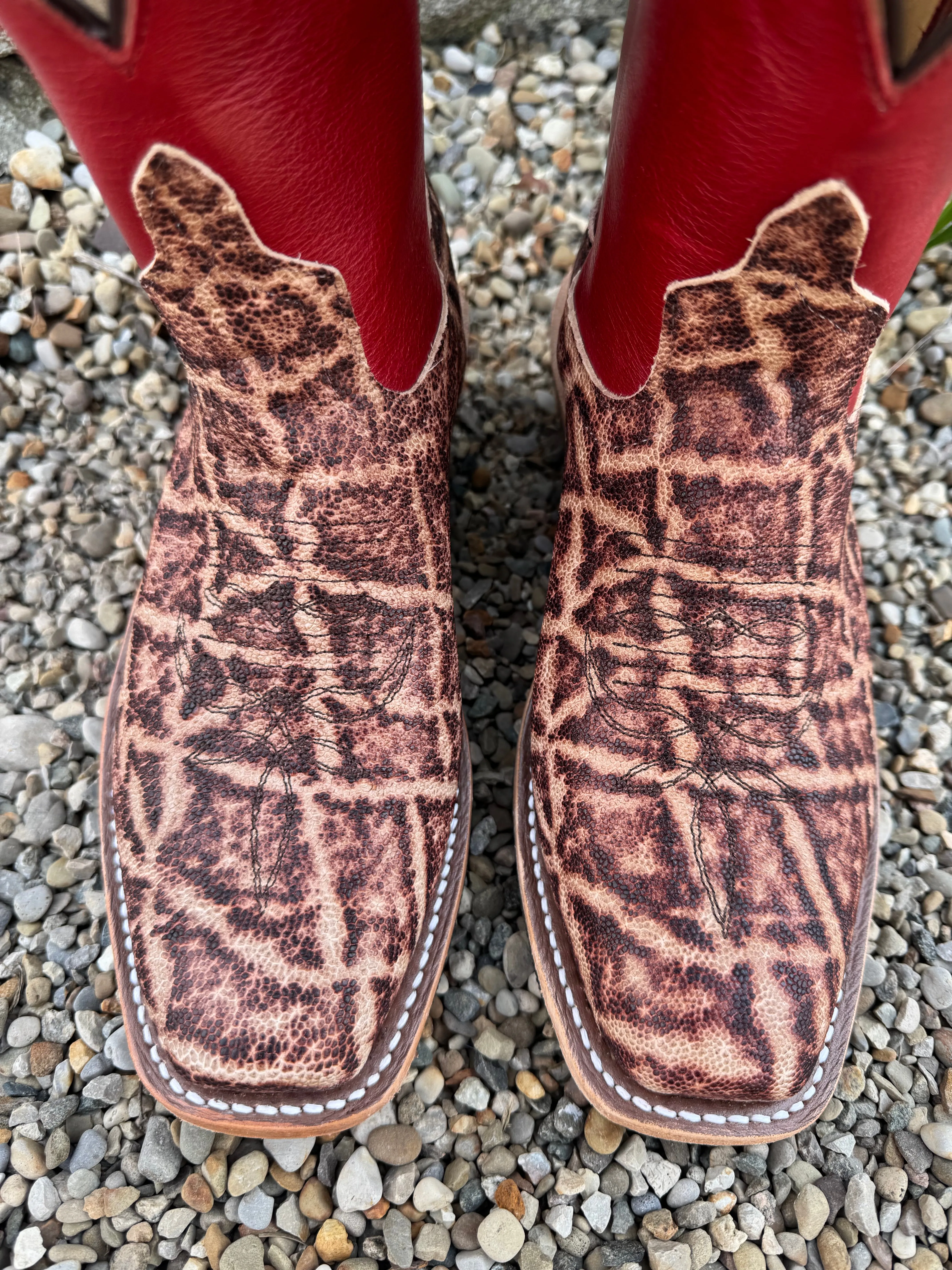 Anderson Bean Women's Terra Vintage Elephant & Tamarillo Red Cutter Toe Cowboy Boots 335350 Padded Liner Snow protection