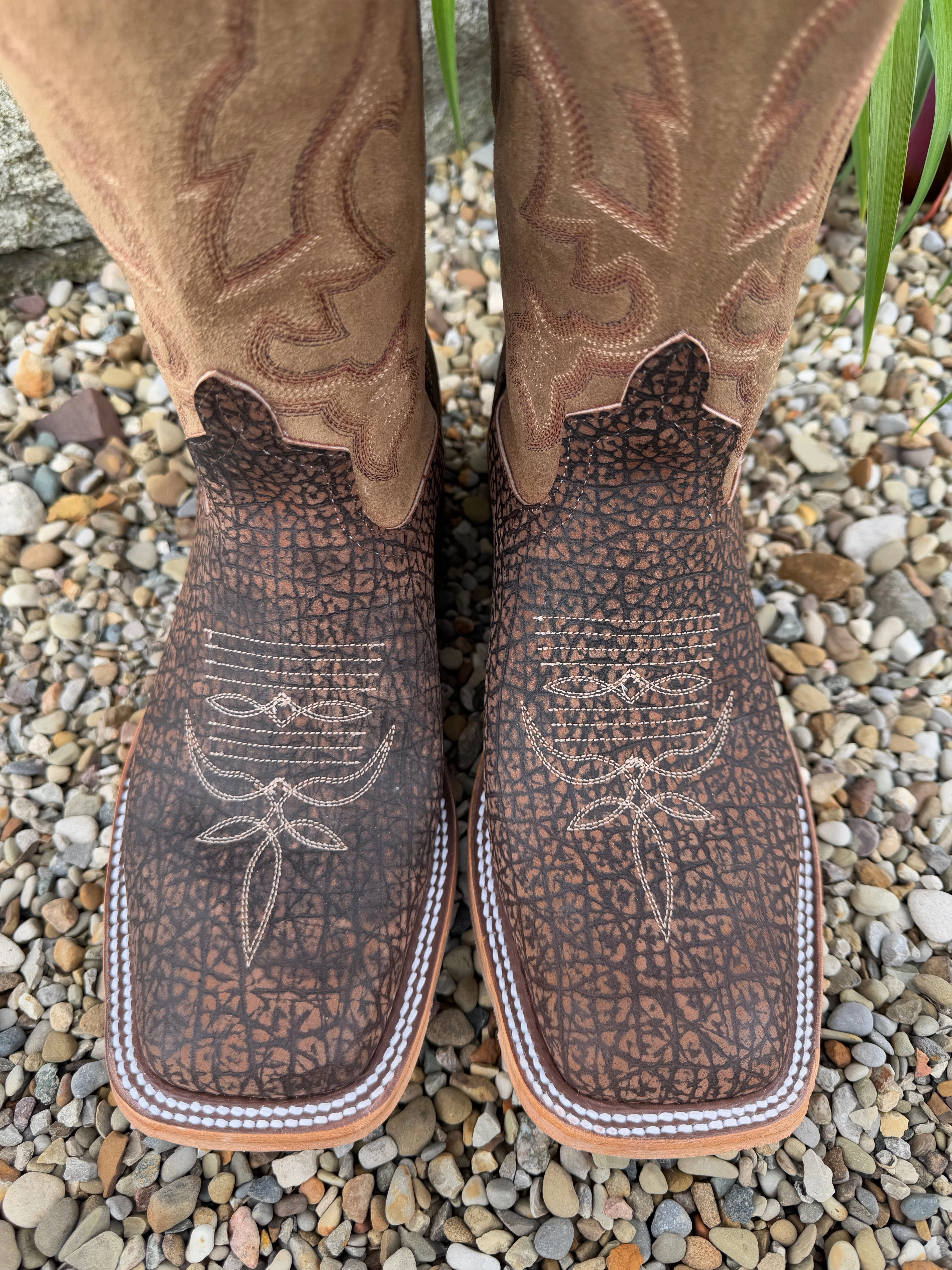 Anderson Bean Men's 10" Tan Hungry Hippo Square Toe Cowboy Boots 339580 Minimal Color Zip Closure