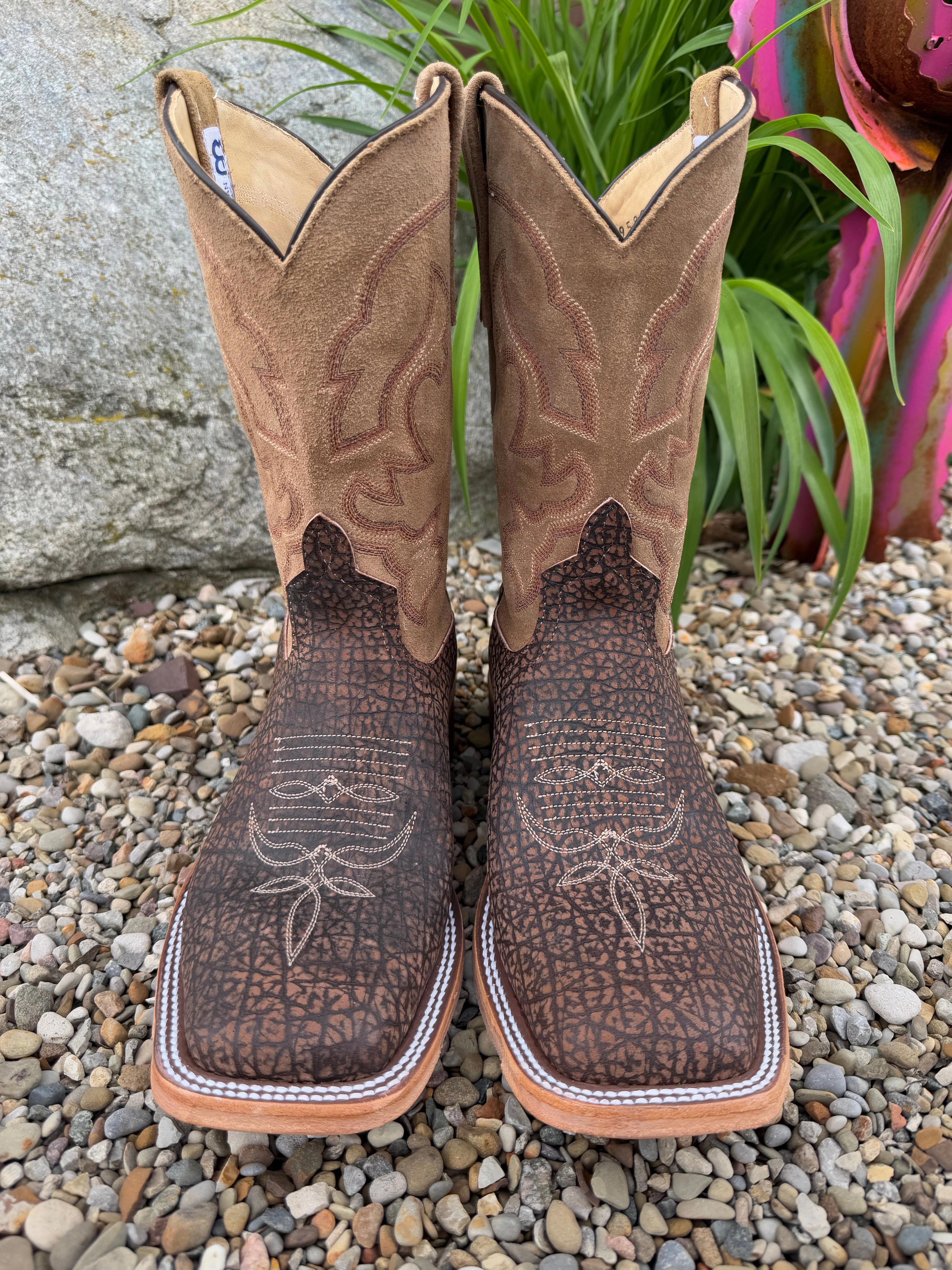 Transitional Season Footbed Anderson Bean Men's 10" Tan Hungry Hippo Square Toe Cowboy Boots 339580