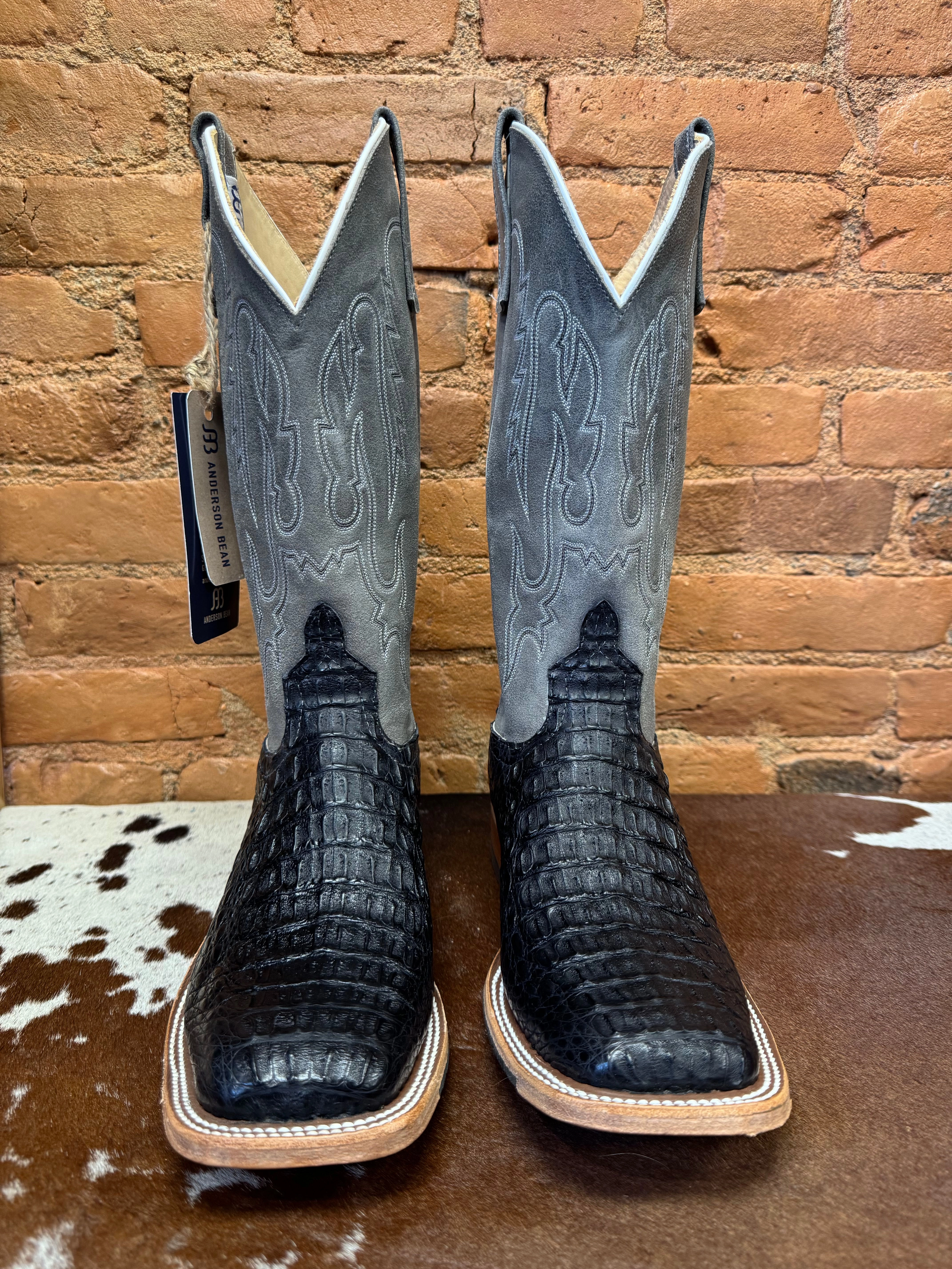 Anderson Bean Men's Black Lux Caiman & Ocean Wipeout 13 Top Square Toe Cowboy Boots 332204 321801 Functional And Fashionable Classic Appeal