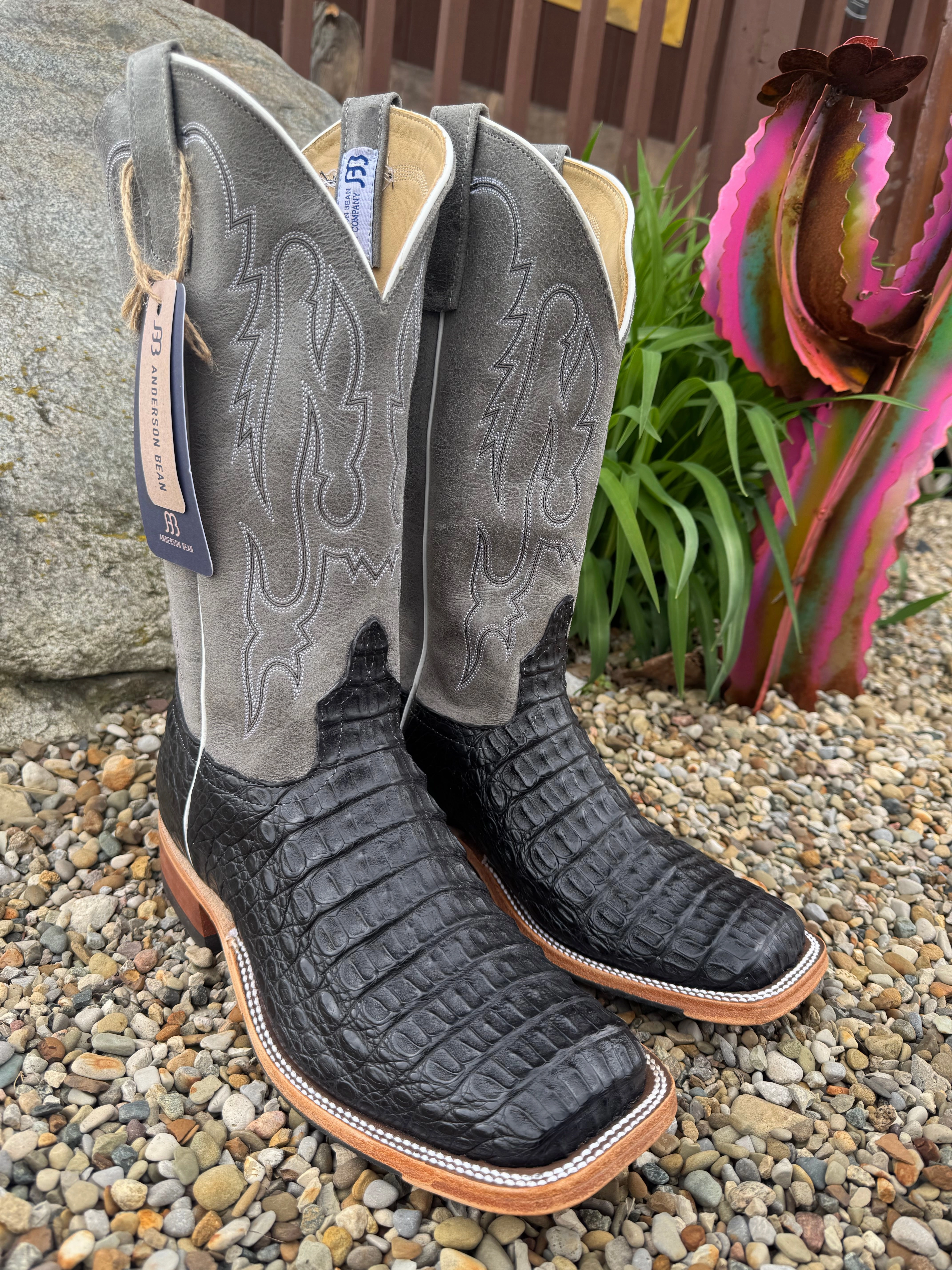 well-made Anderson Bean Men's Black Lux Caiman & Ocean Wipeout 13 Top Square Toe Cowboy Boots 332204 321801