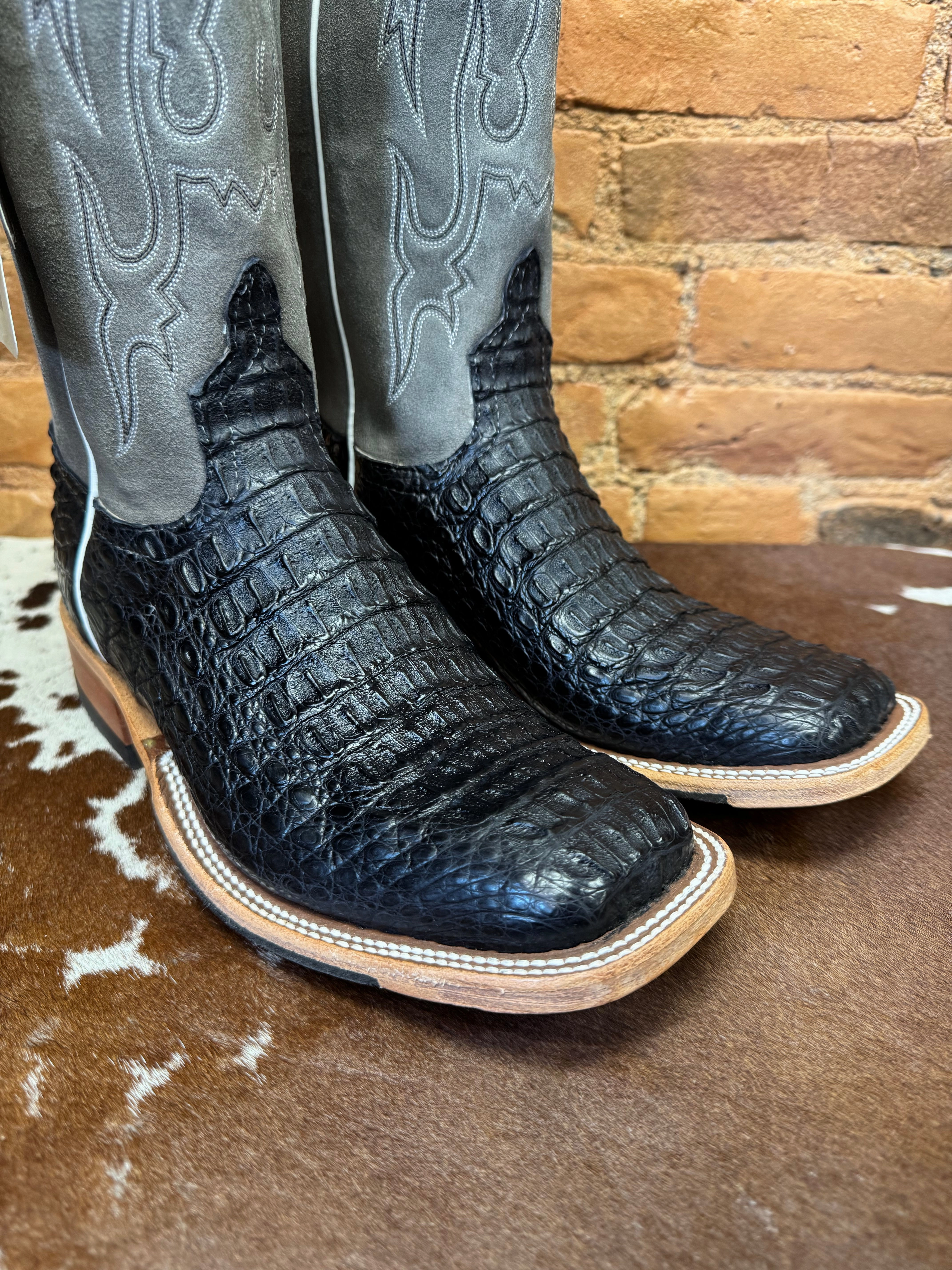 Anderson Bean Men's Black Lux Caiman & Ocean Wipeout 13 Top Square Toe Cowboy Boots 332204 321801 Versatile Performance Concert Look