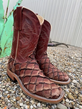 Anderson Bean Men's Brown Big Bass & Burnt Orange Explosion Square Toe Cowboy Boots 323443 Weather Ready Library Visit