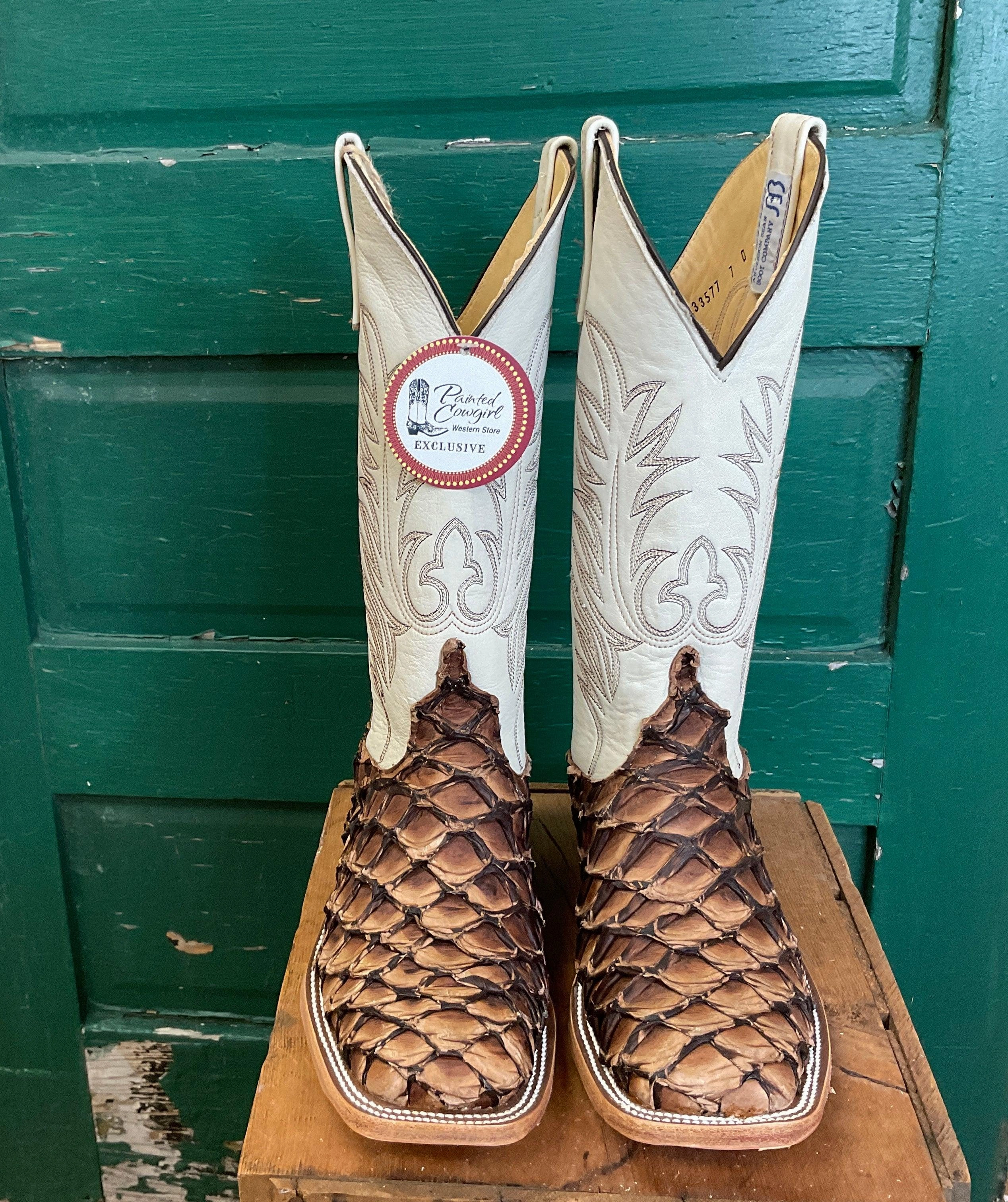 Cold   Resistant Practical Build Anderson Bean Men's Brown Big Bass Arapaima & 13 Bone Deerskin Top Cowboy Boots 333577