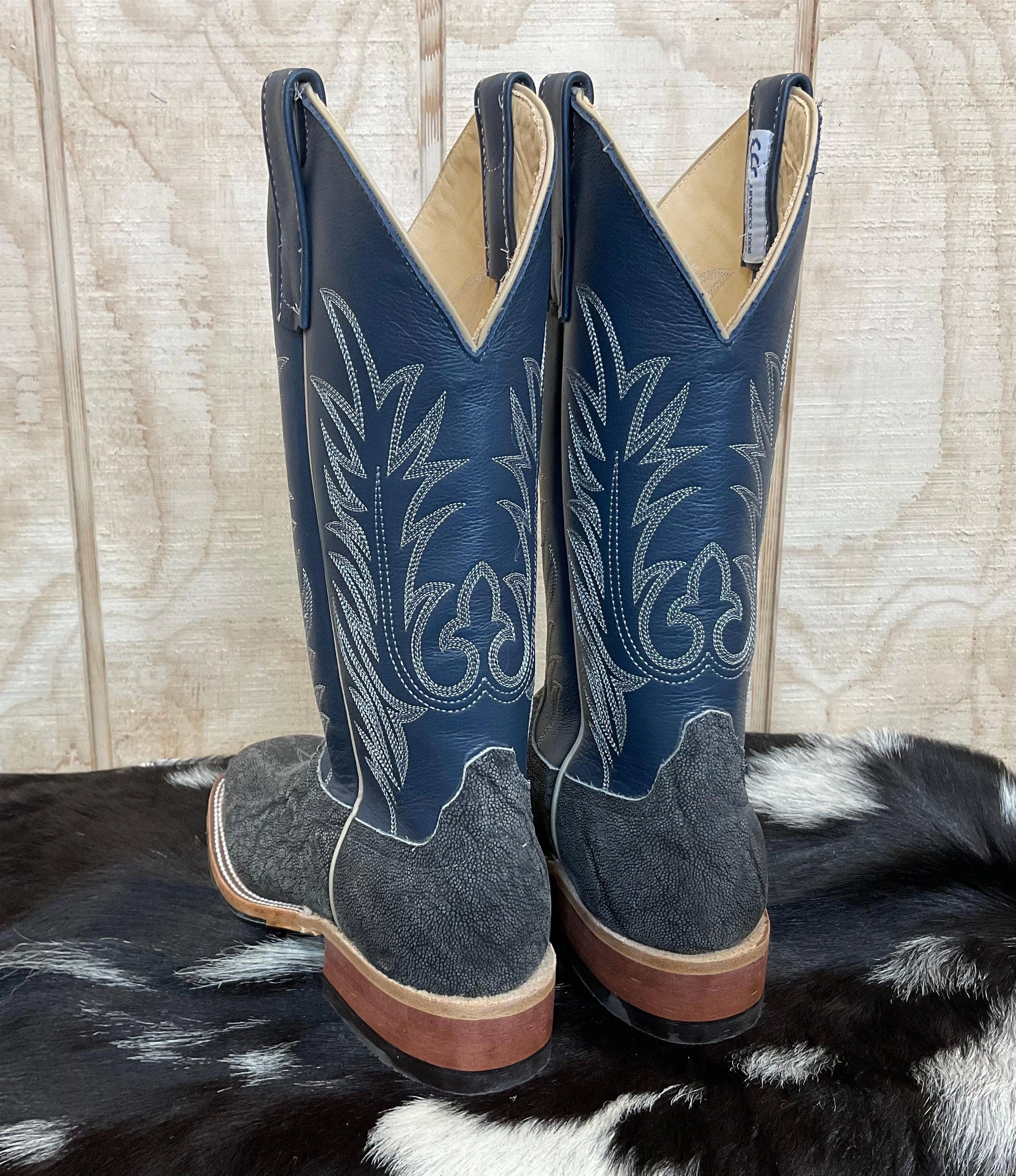 Rough Walk Anderson Bean Men's Granite Safari Elephant & 13 Navy Deerskin Top Square Toe Cowboy Boots 332202