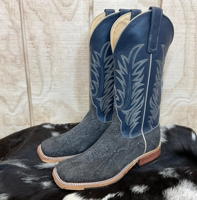 Anderson Bean Men's Granite Safari Elephant & 13 Navy Deerskin Top Square Toe Cowboy Boots 332202 Open Toe