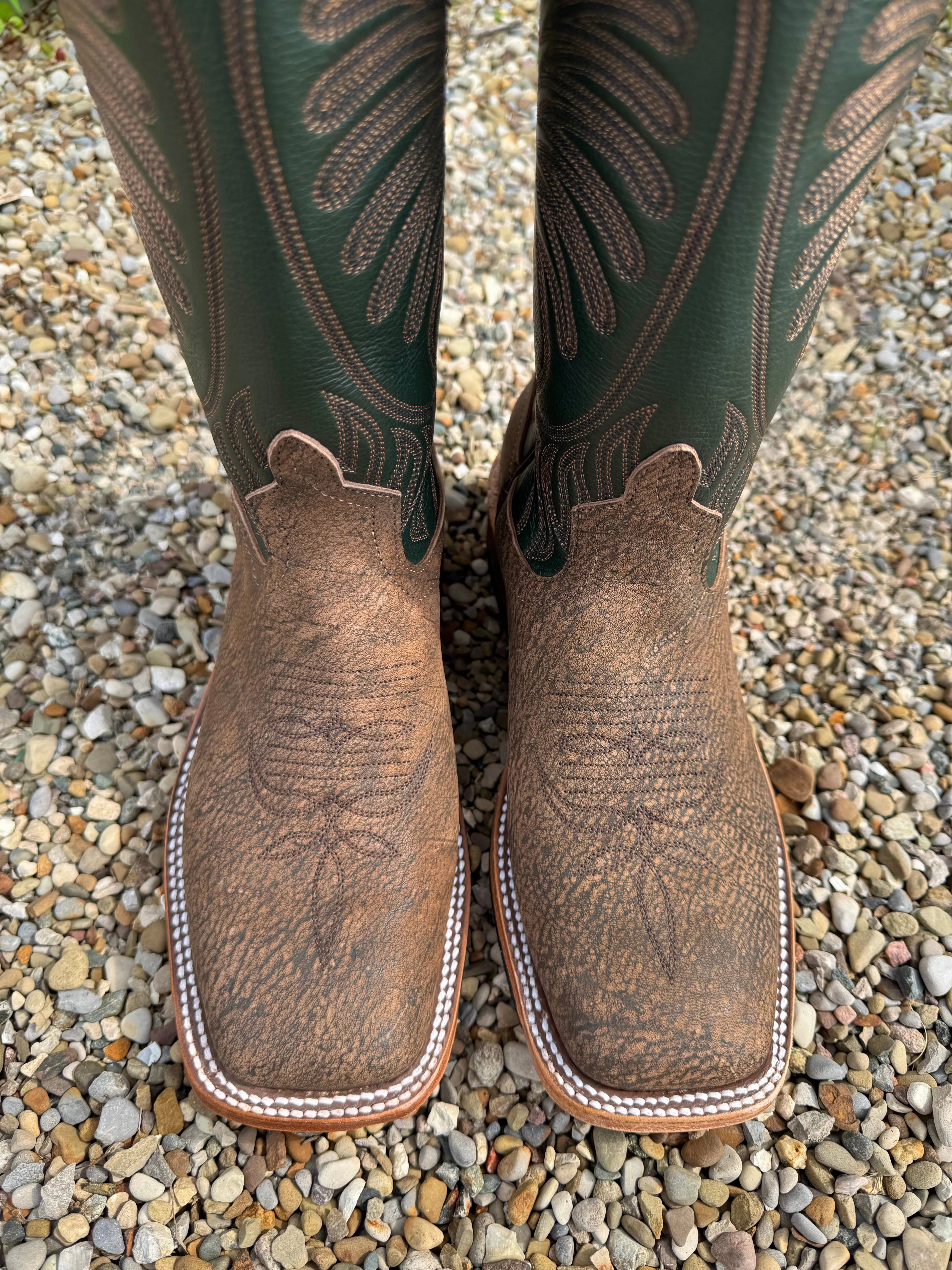 Fire Side Anderson Bean Men's Rust Safari Giraffe & 13 Green Ivies Top Square Toe Cowboy Boots 340712