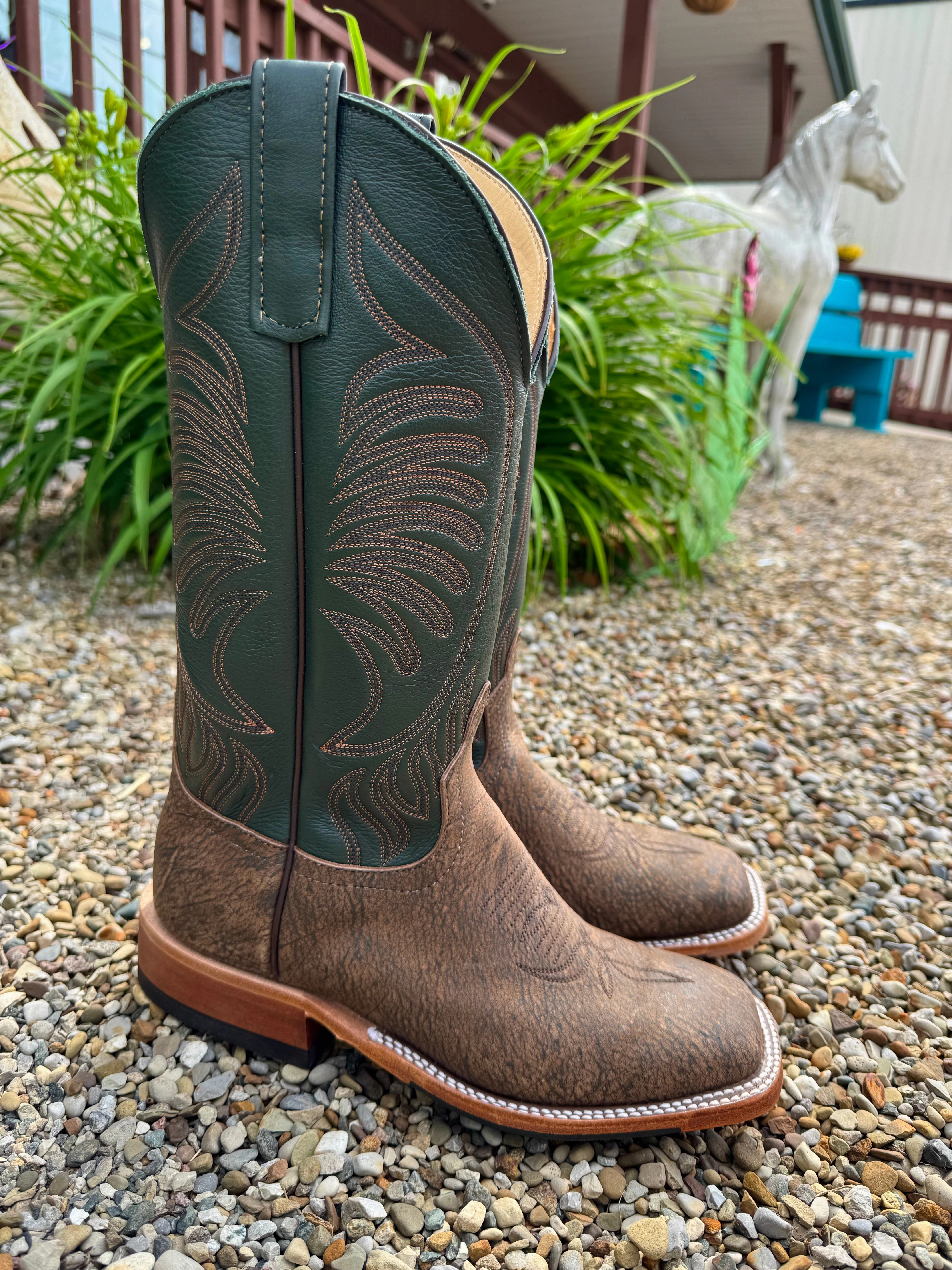 Water Line Comfortable Wear Anderson Bean Men's Rust Safari Giraffe & 13 Green Ivies Top Square Toe Cowboy Boots 340712