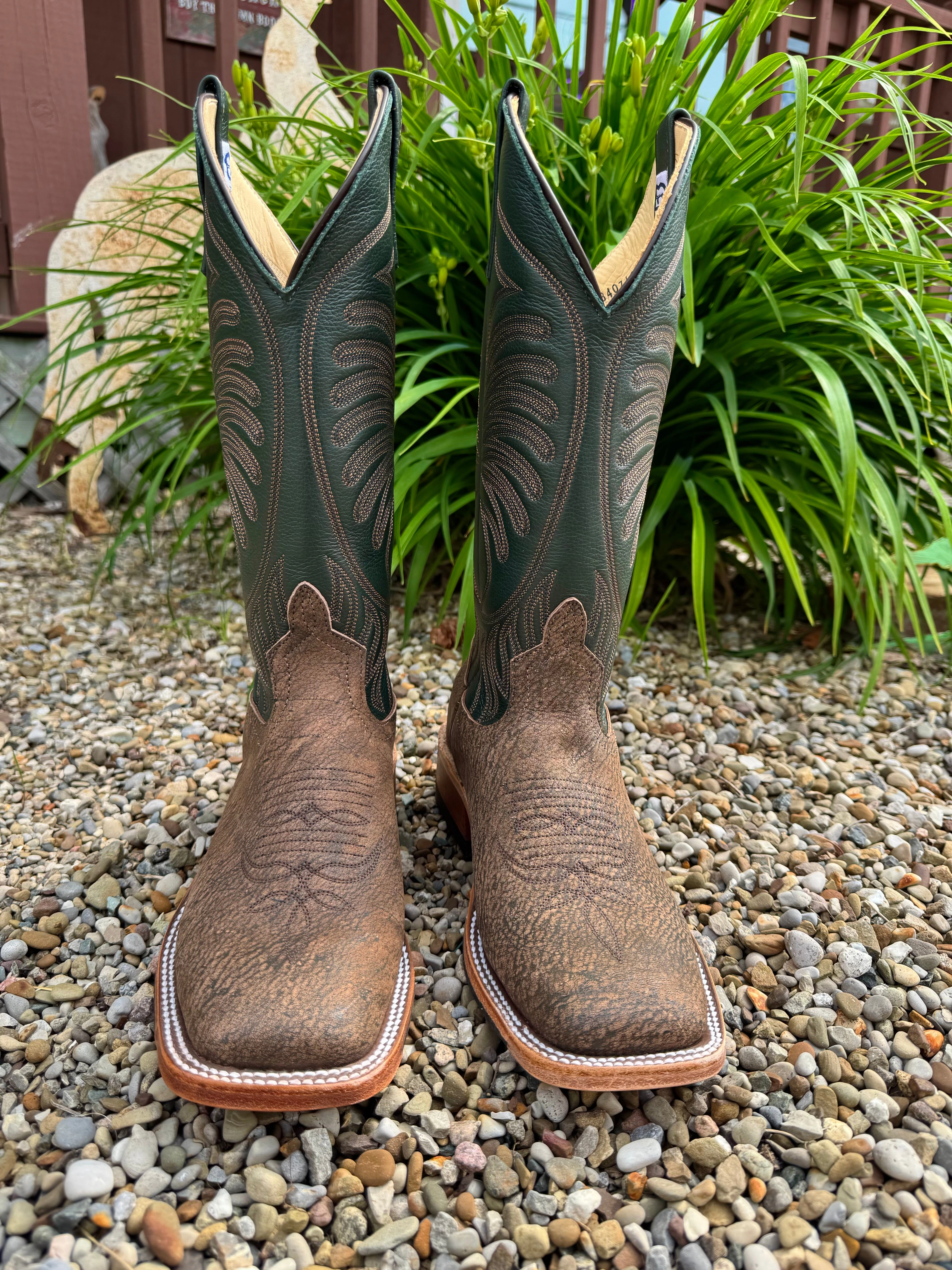 Combat Look Anderson Bean Men's Rust Safari Giraffe & 13 Green Ivies Top Square Toe Cowboy Boots 340712