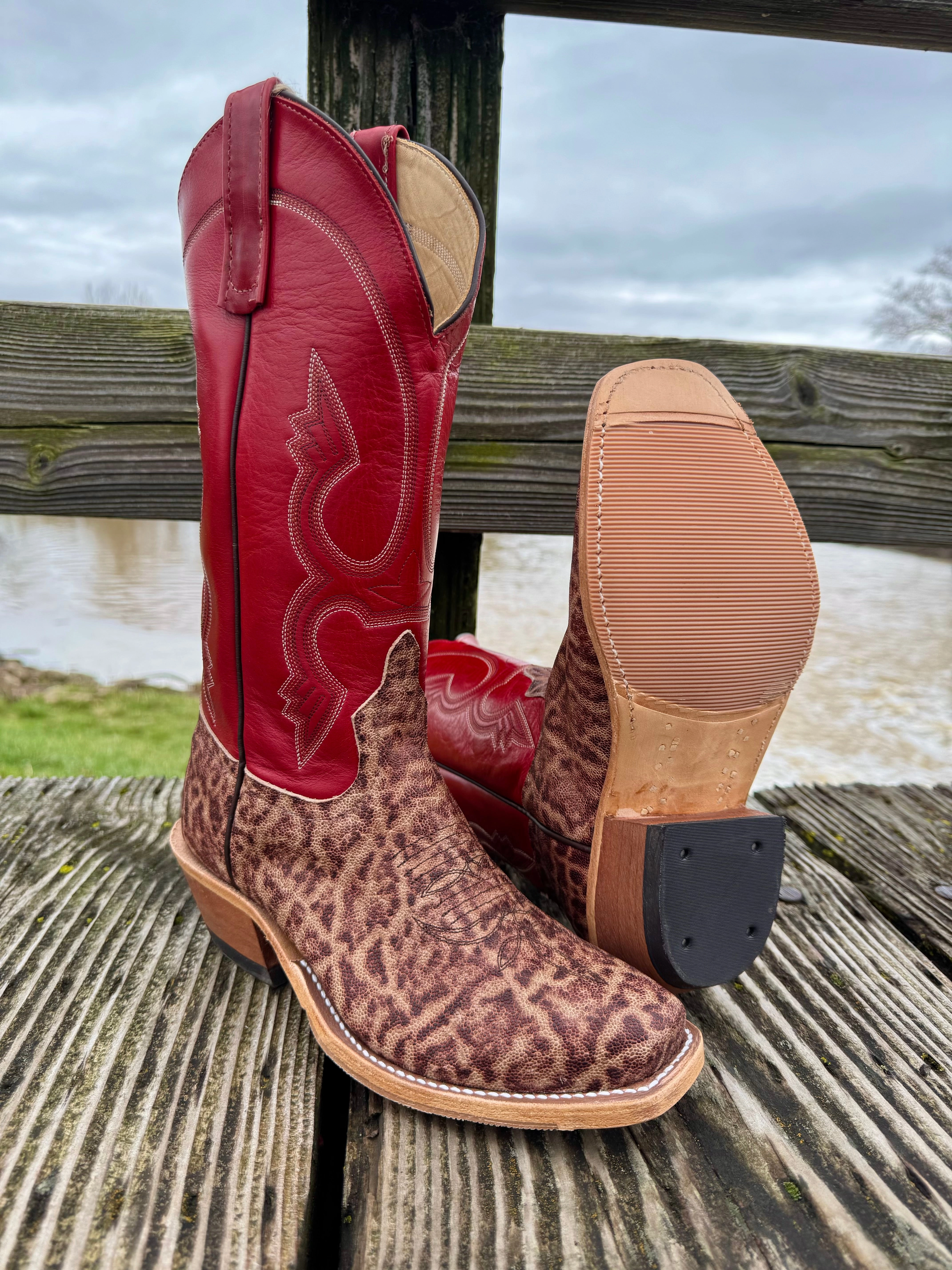 Anderson Bean Men's Terra Vintage Elephant & 13 Tamarillo Red Cutter Toe Cowboy Boots 335349 dry surface