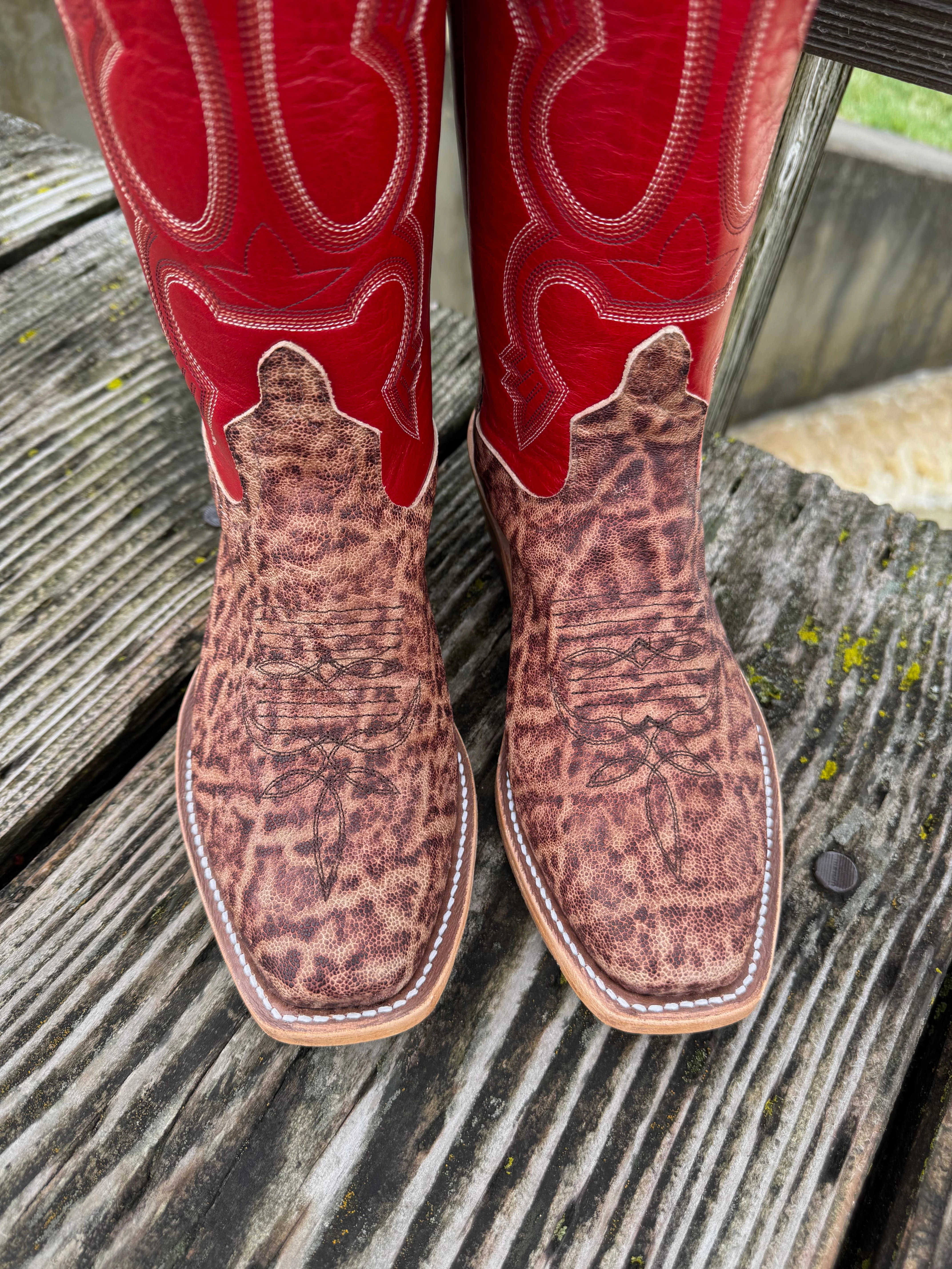 ShockAbsorbing Anderson Bean Men's Terra Vintage Elephant & 13 Tamarillo Red Cutter Toe Cowboy Boots 335349