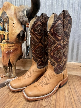 Anderson Bean Women's Belle Noce Tan Leather & 13 Kechi Embossed Top Square Toe Cowgirl Boots 333573 Slim Profile Airy Feel