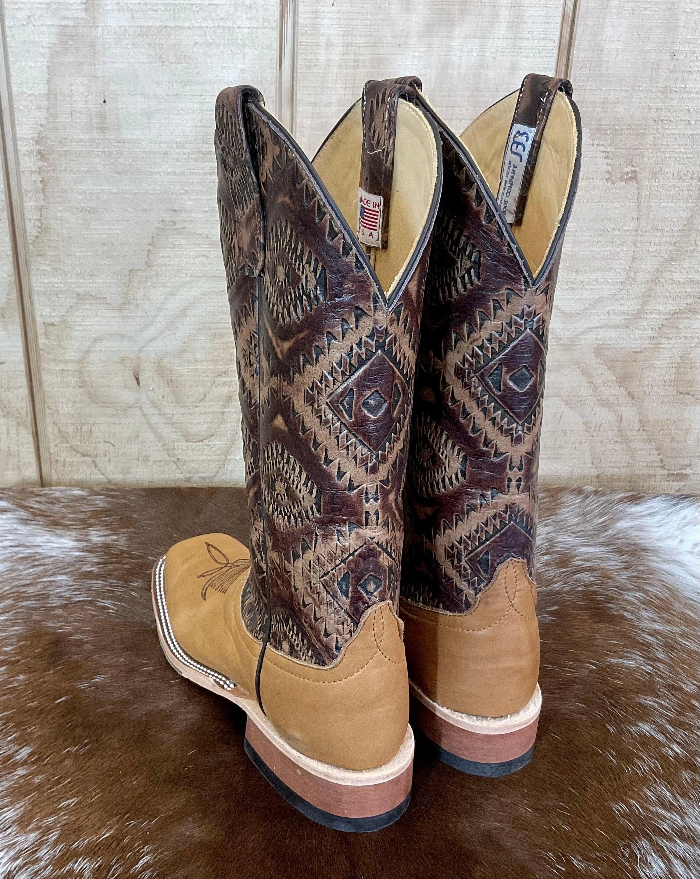 Workwear Style Extreme Cold Anderson Bean Women's Belle Noce Tan Leather & 13 Kechi Embossed Top Square Toe Cowgirl Boots 333573