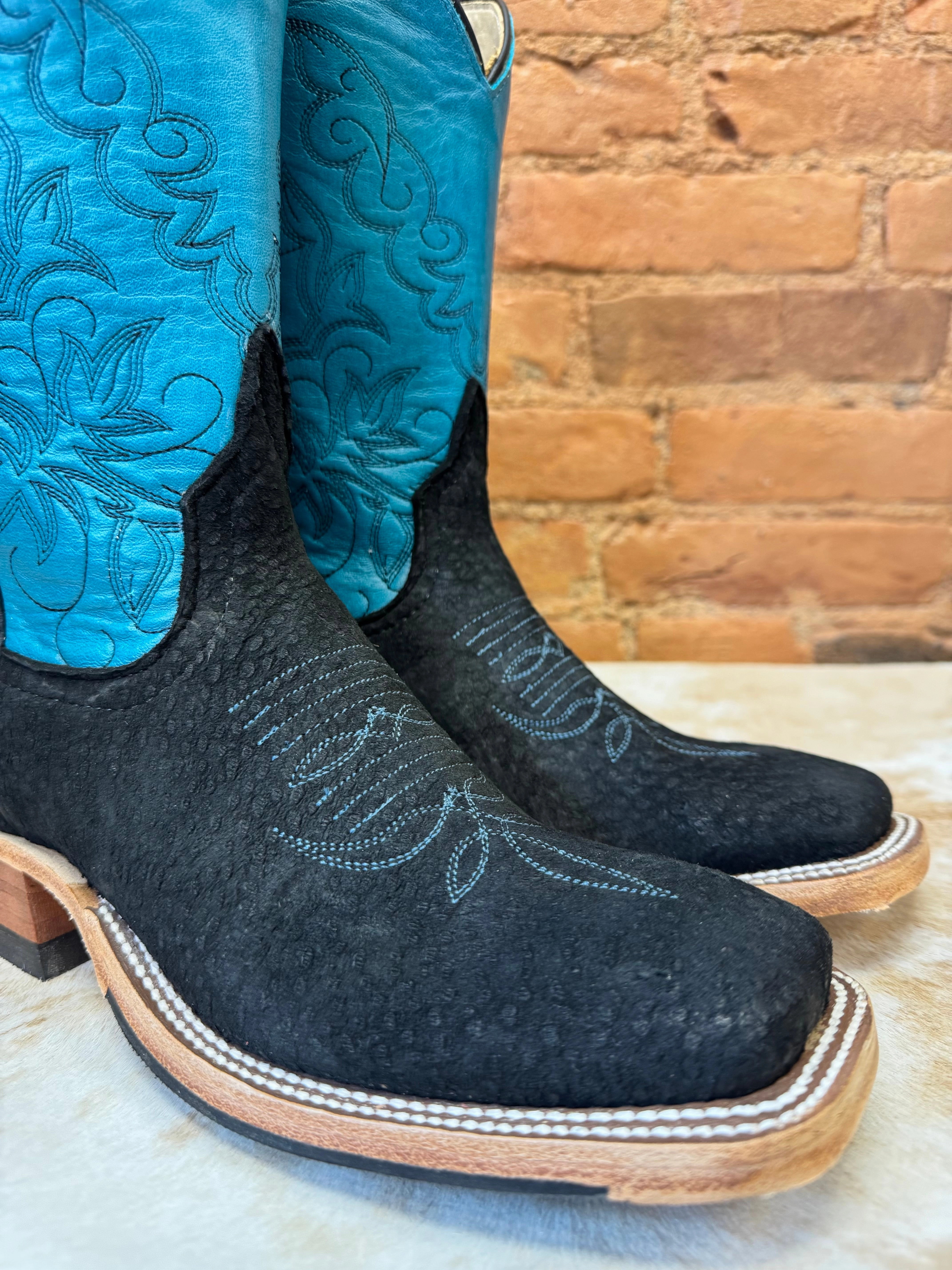 Anderson Bean Women's Black Carpincho Capybara & 10 Turquoise/Teal Top Square Toe Cowgirl Boots 330493 Outdoor Travel Ultimate Durability