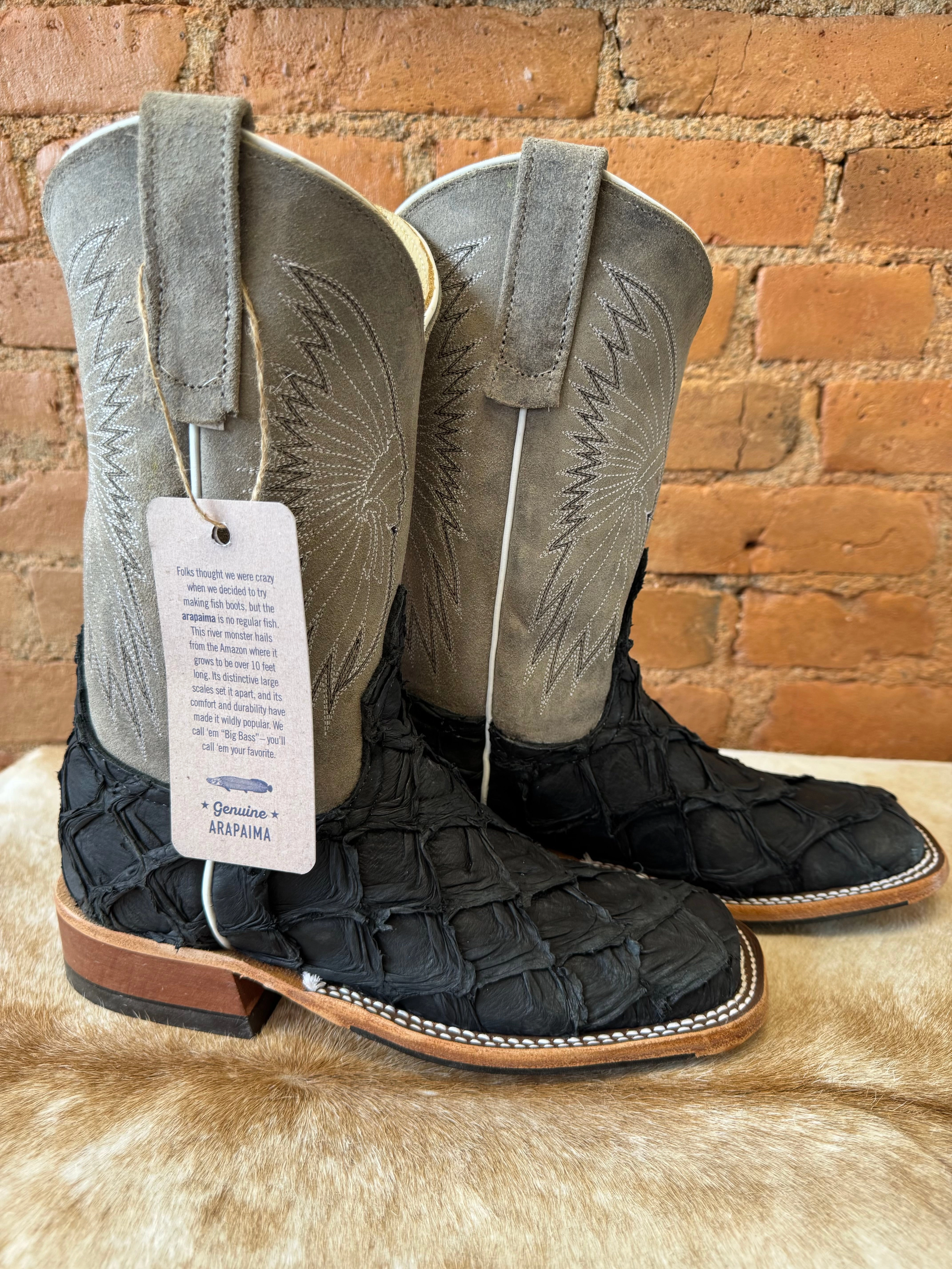 Anderson Bean Women's Black Matte Big Bass Arapaima & Stone Waxy Kudu 10 Square Toe Cowgirl Boots 333579 Transitional Look puncture resistant