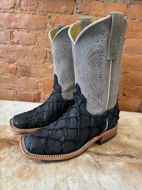 Anderson Bean Women's Black Matte Big Bass Arapaima & Stone Waxy Kudu 10 Square Toe Cowgirl Boots 333579 Soft Sole All-Season Protection