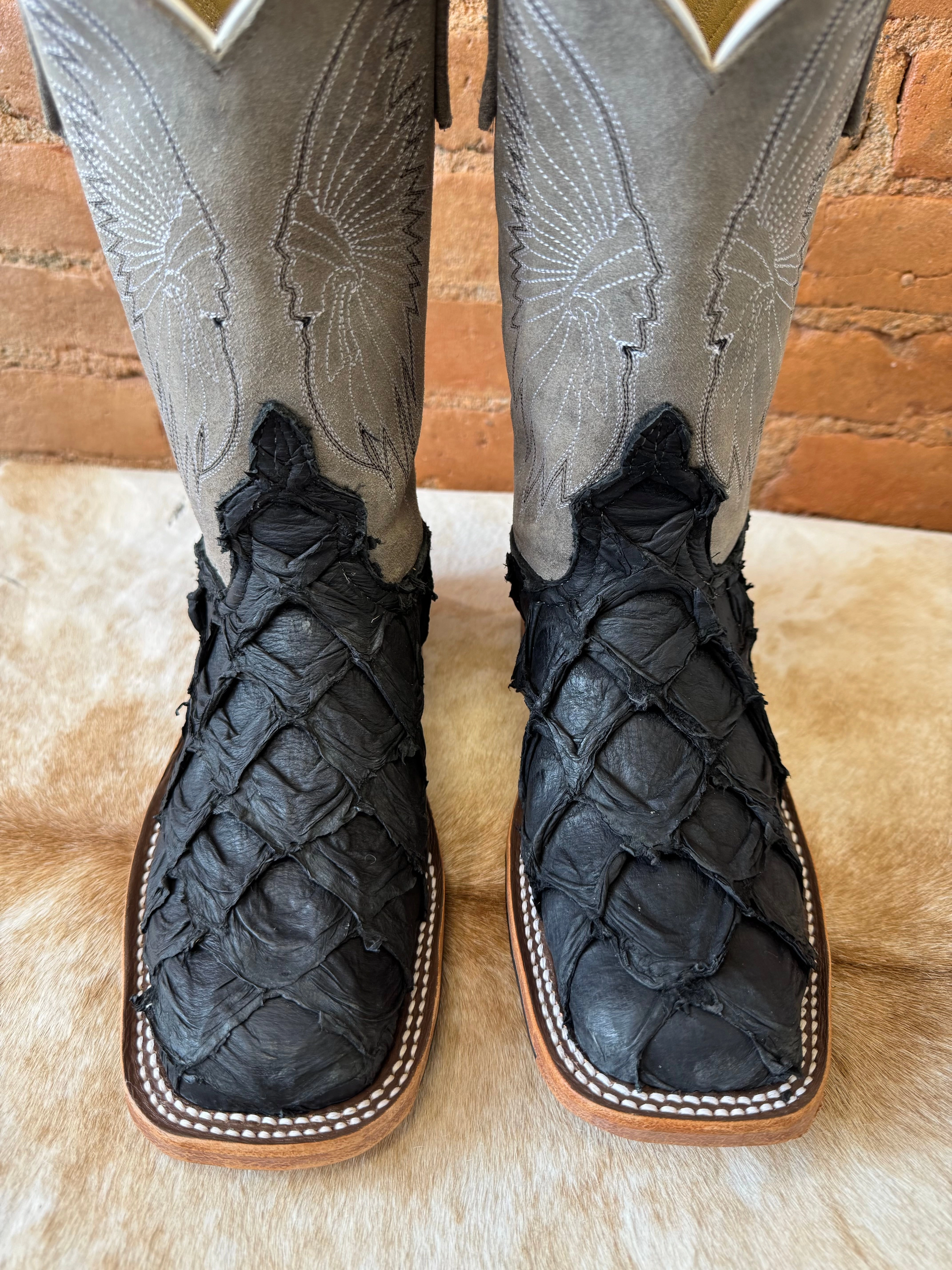 Quick Fit Anderson Bean Women's Black Matte Big Bass Arapaima & Stone Waxy Kudu 10 Square Toe Cowgirl Boots 333579