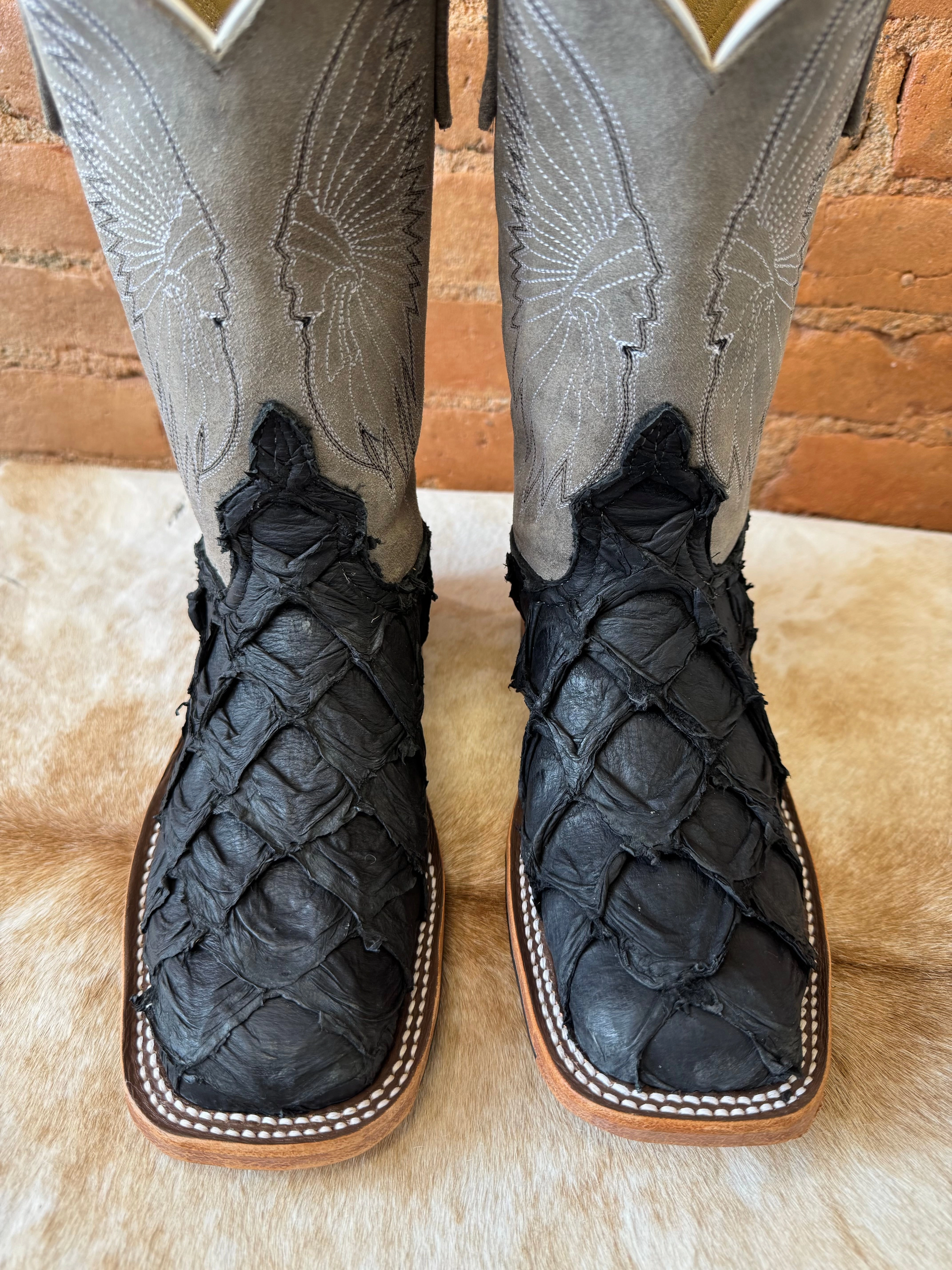 Anderson Bean Women's Black Matte Big Bass Arapaima & Stone Waxy Kudu 10 Square Toe Cowgirl Boots 333579 Field Travel well-made