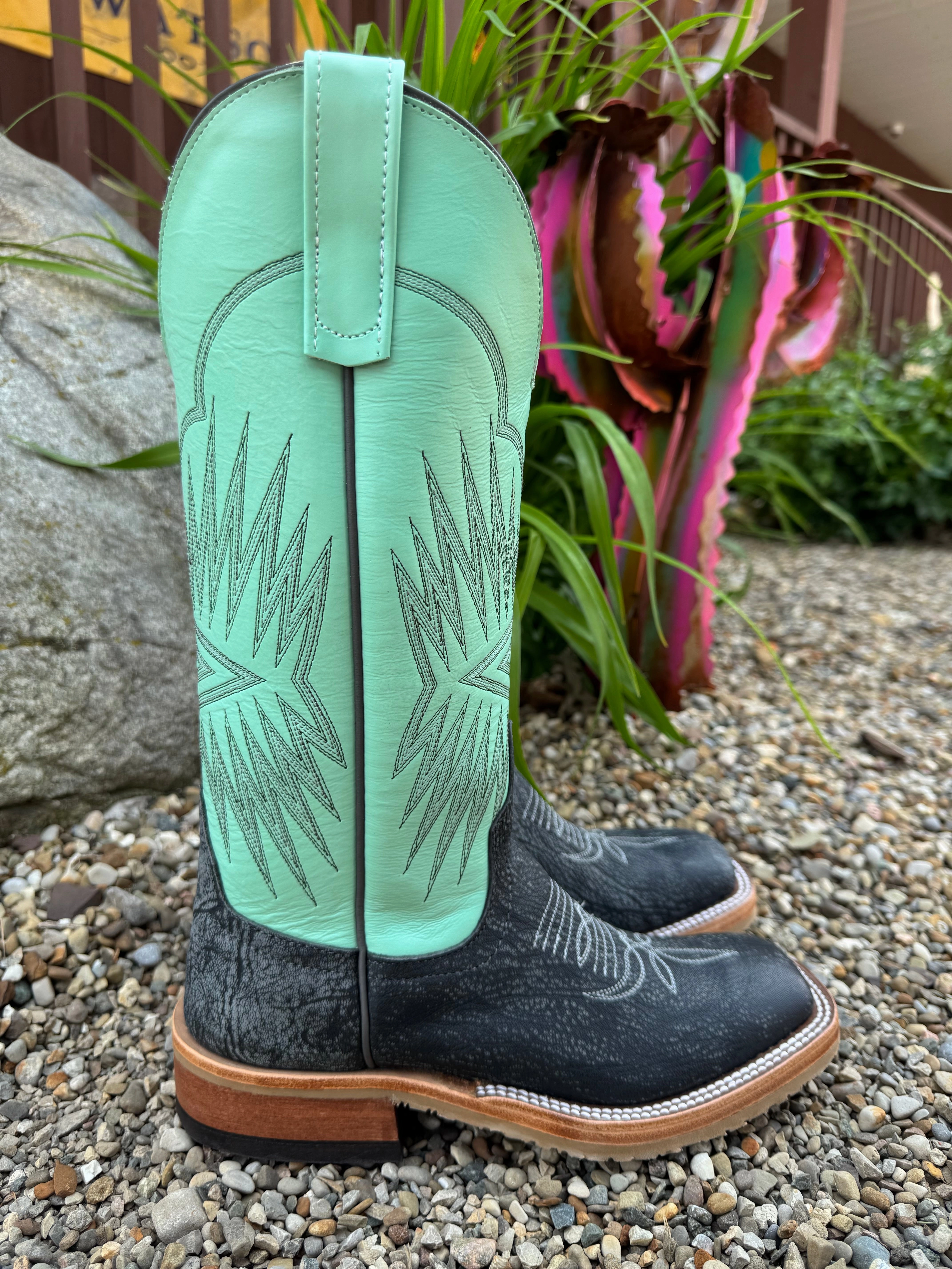 High Quality Leather Lightweight Feel Anderson Bean Women's Gun Powder Poseidon & Mint Glove Square Toe Cowgirl Boots 330491