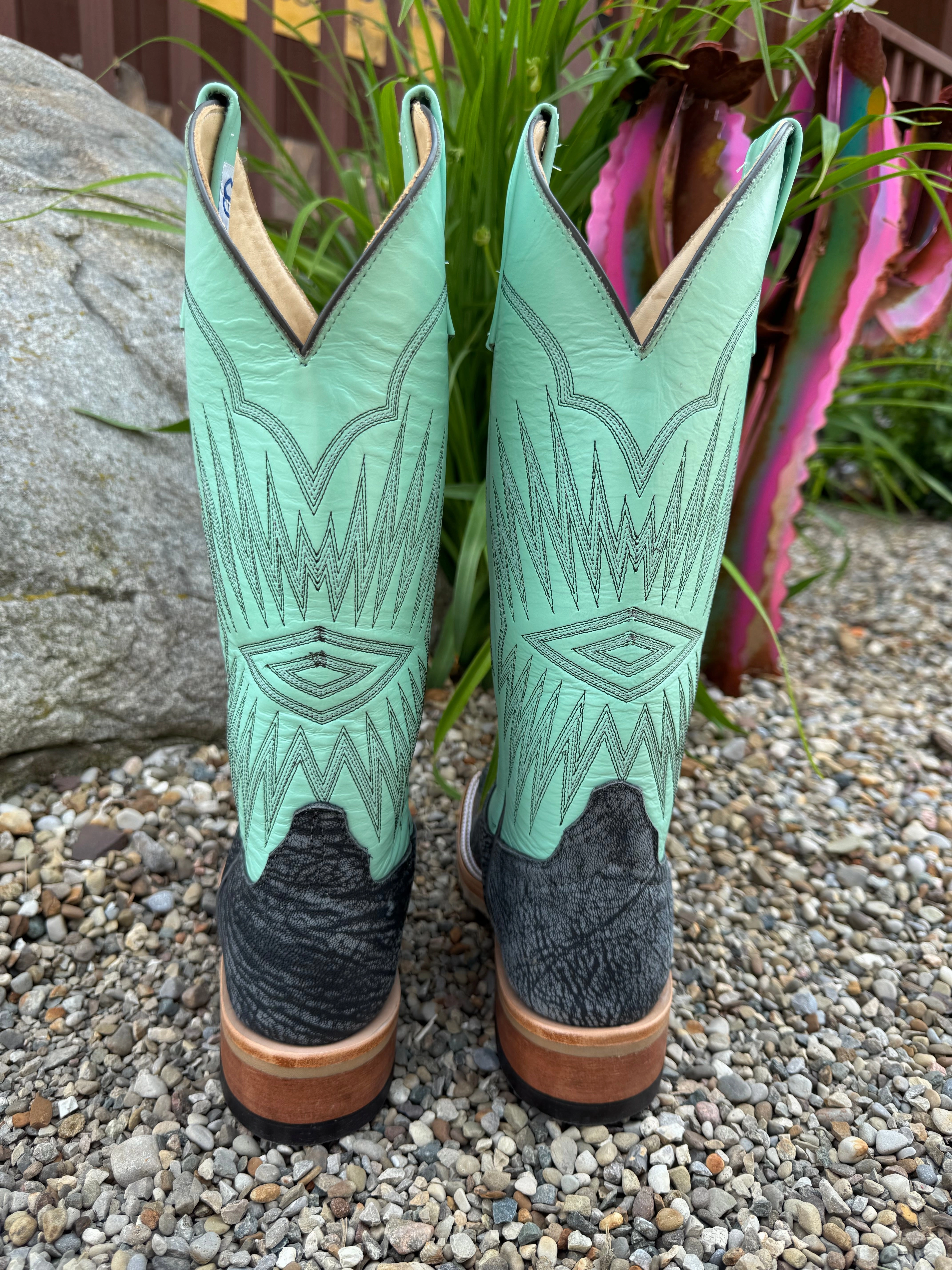 Supportive Design Anderson Bean Women's Gun Powder Poseidon & Mint Glove Square Toe Cowgirl Boots 330491