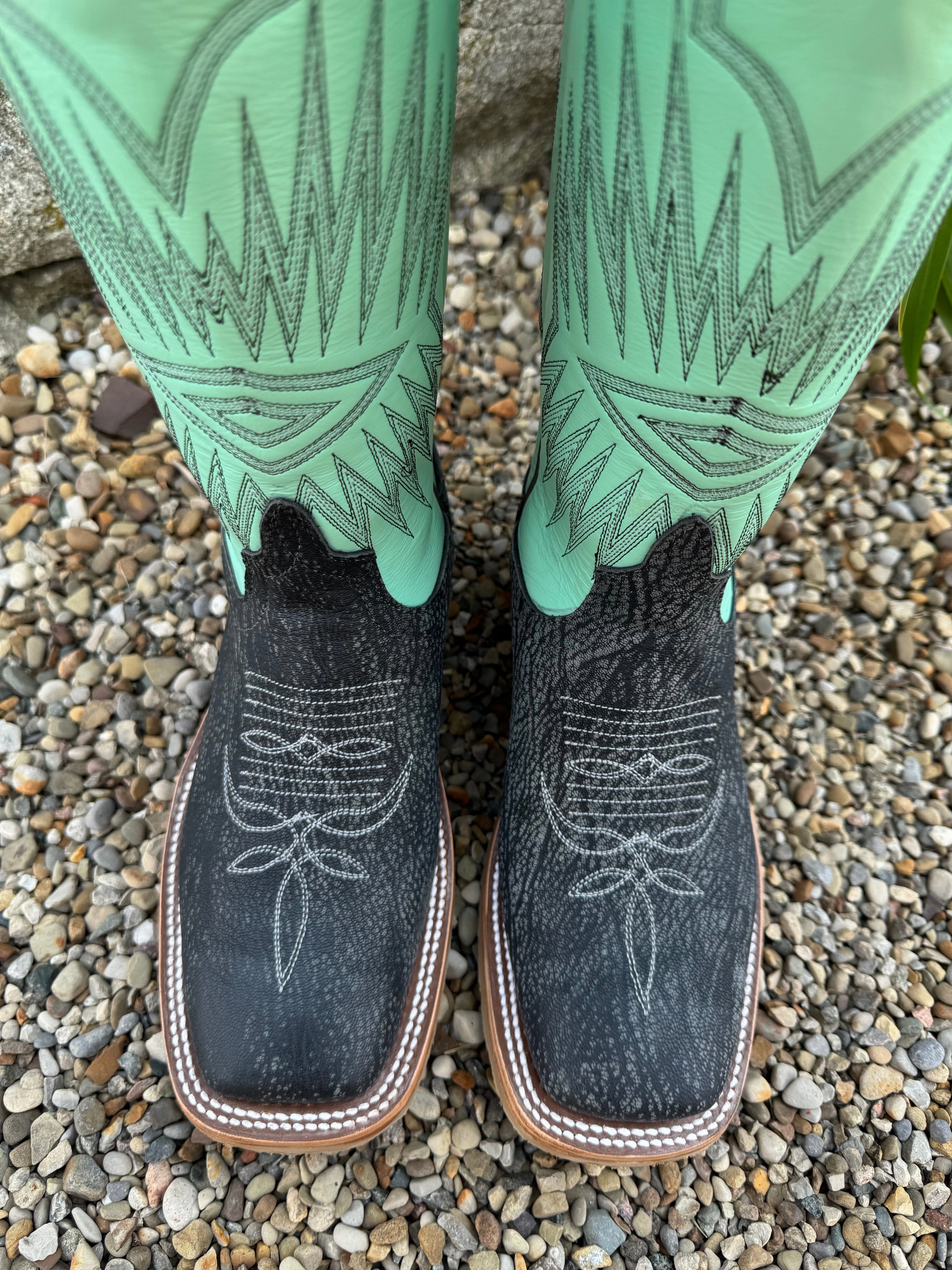 Anderson Bean Women's Gun Powder Poseidon & Mint Glove Square Toe Cowgirl Boots 330491 Camouflage Pattern Modern Appeal