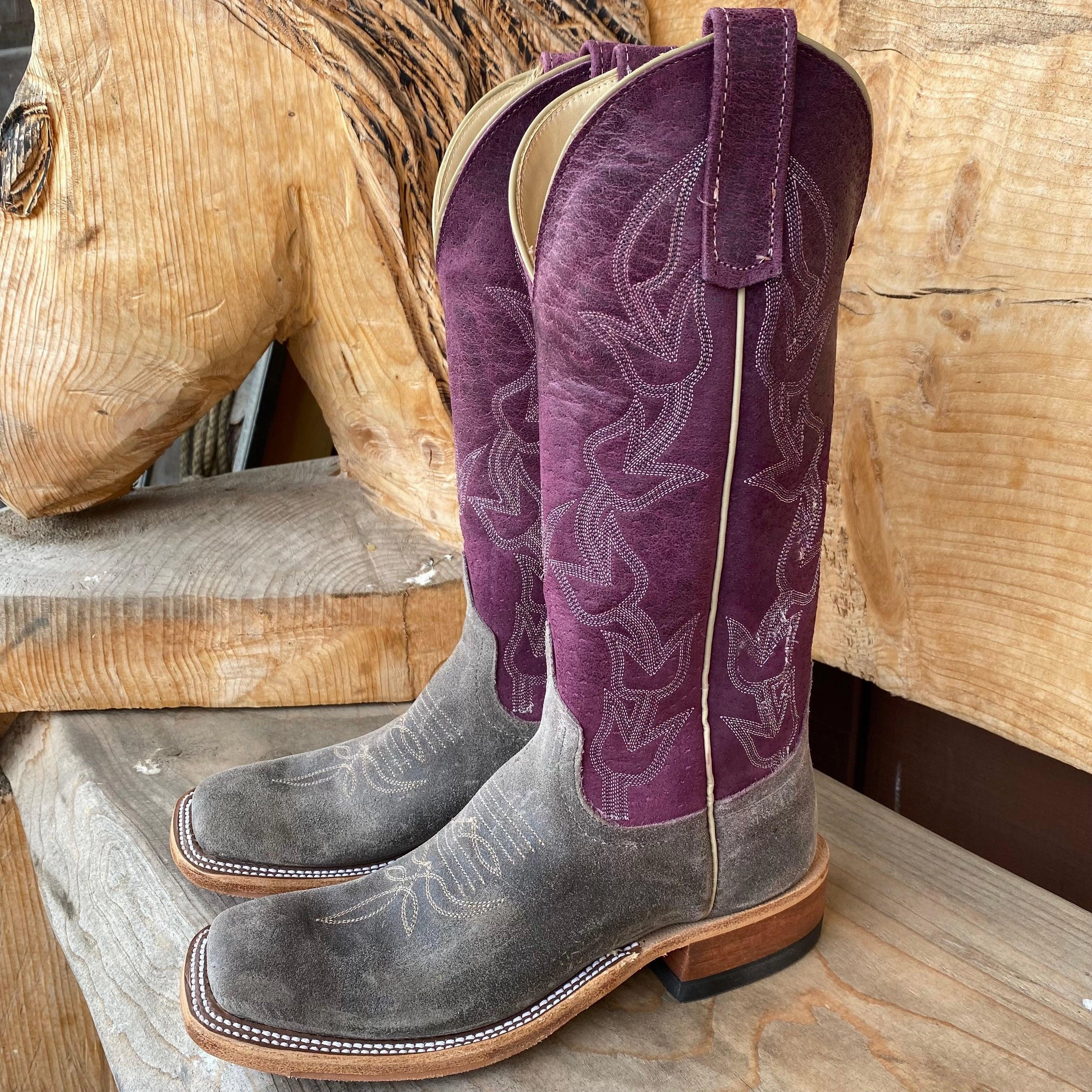 Comfort Flex Anderson Bean Womens Stone Waxy Kudu and Sangria Sinsation Square Toe Cowboy Boots 330488