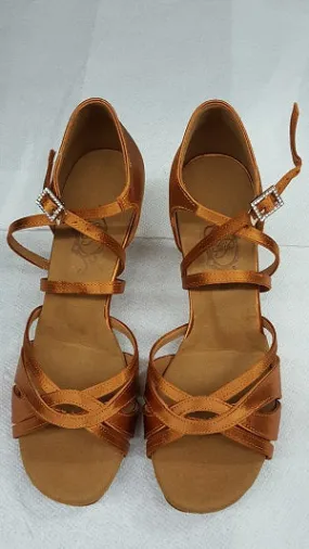 Spanish Bold 2.5" Leticia -- Latin Sandal -- Dark Tan Satin
