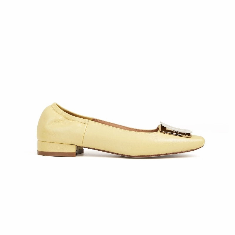 Annie Buckle Square Toe Flat Leather Shoes for Women Dad Style Bright tone