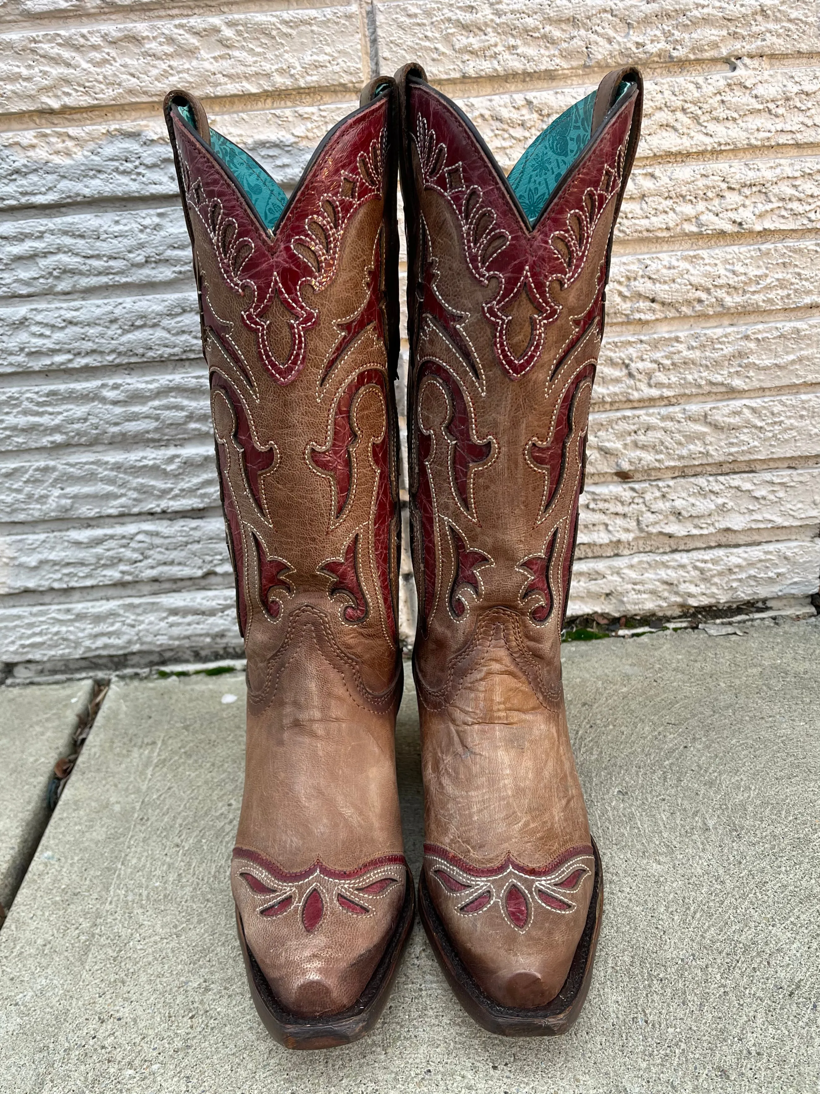 Impact Guard MemoryFoam Corral Women's Orix Brown with Red Inlay Snip Toe Cowgirl Boots C3924