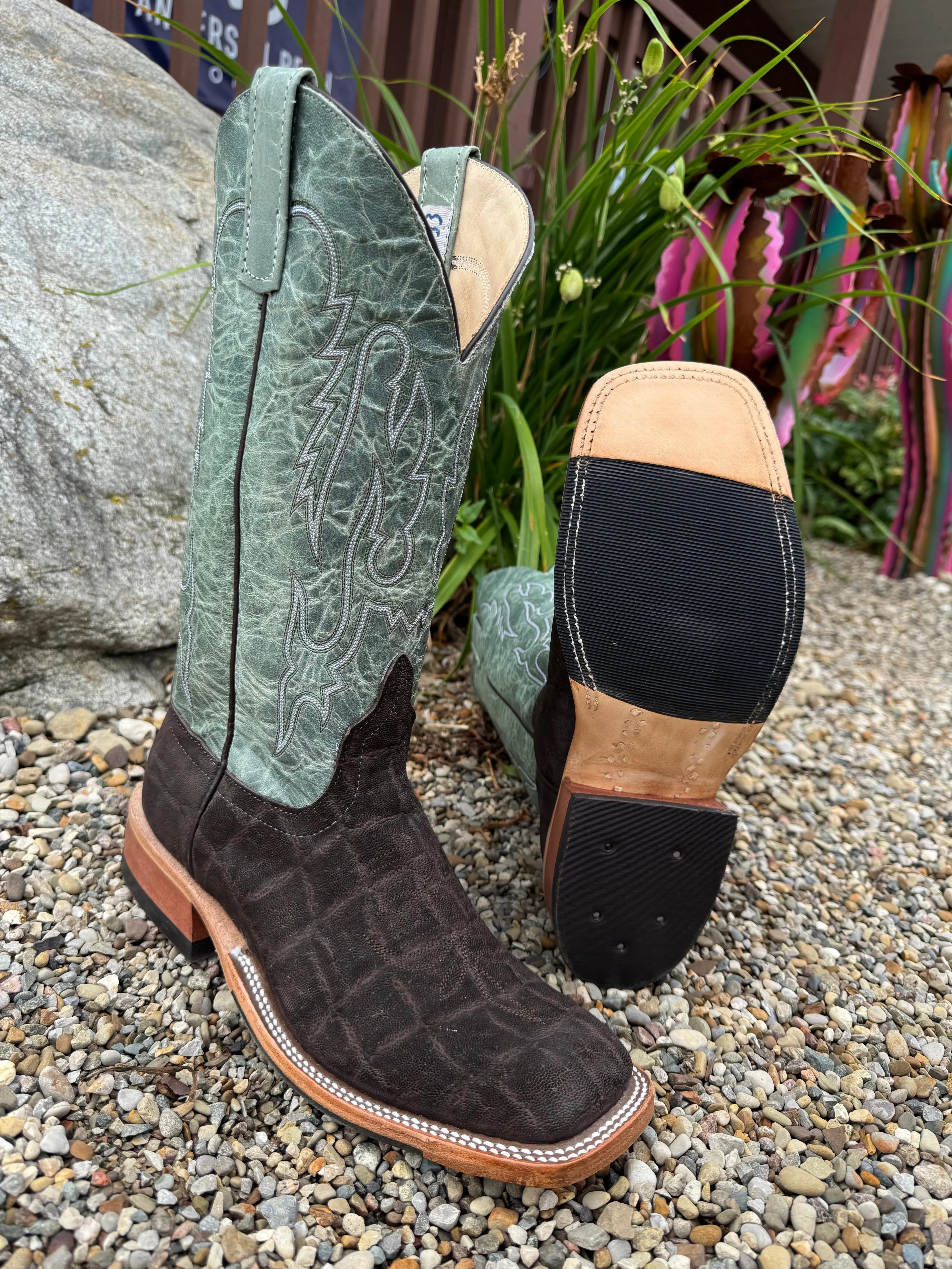 Anderson Bean Men's Chocolate Safari Buffed Elephant & 13 Sagamore Lava Top Square Toe Cowboy Boots 335353 Party Occasion