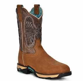 Corral Women's Brown Wing Cutouts Waterproof Composite Toe Western Work Boots W5011 Hard Wearing Lining