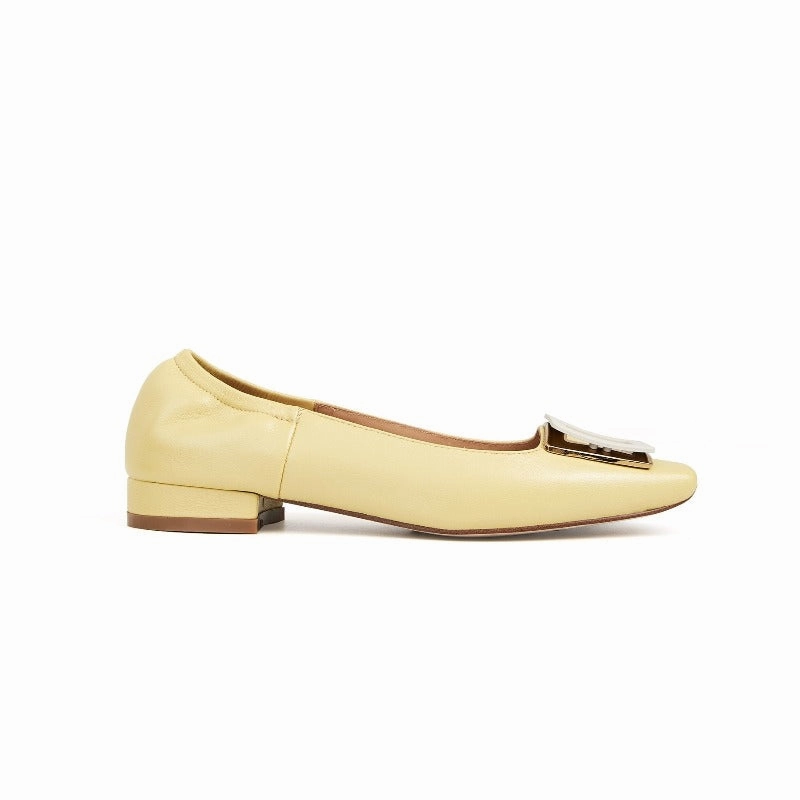 Annie Buckle Square Toe Flat Leather Shoes for Women Dad Style Bright tone