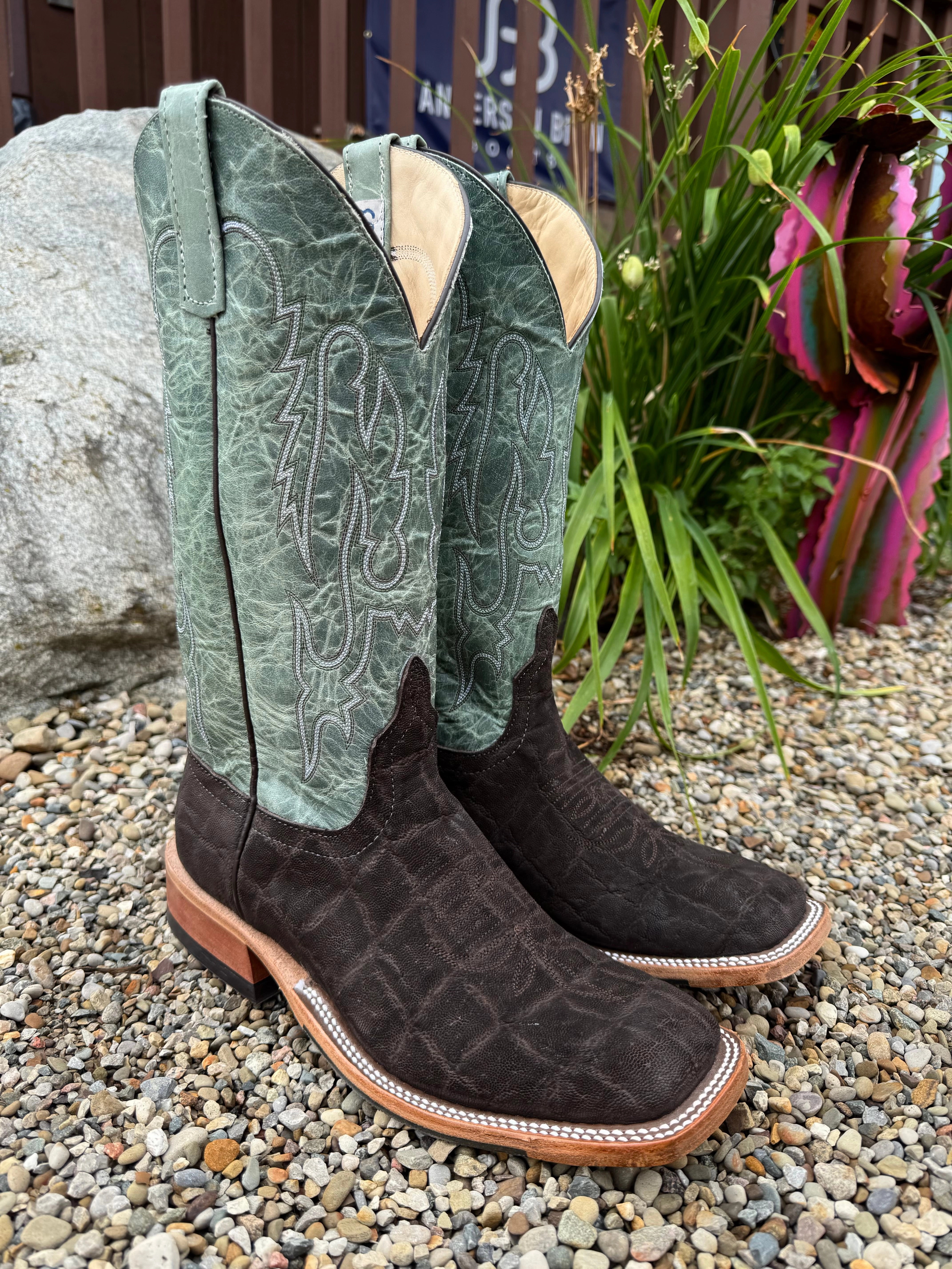 Anderson Bean Men's Chocolate Safari Buffed Elephant & 13 Sagamore Lava Top Square Toe Cowboy Boots 335353 Flexible Movement