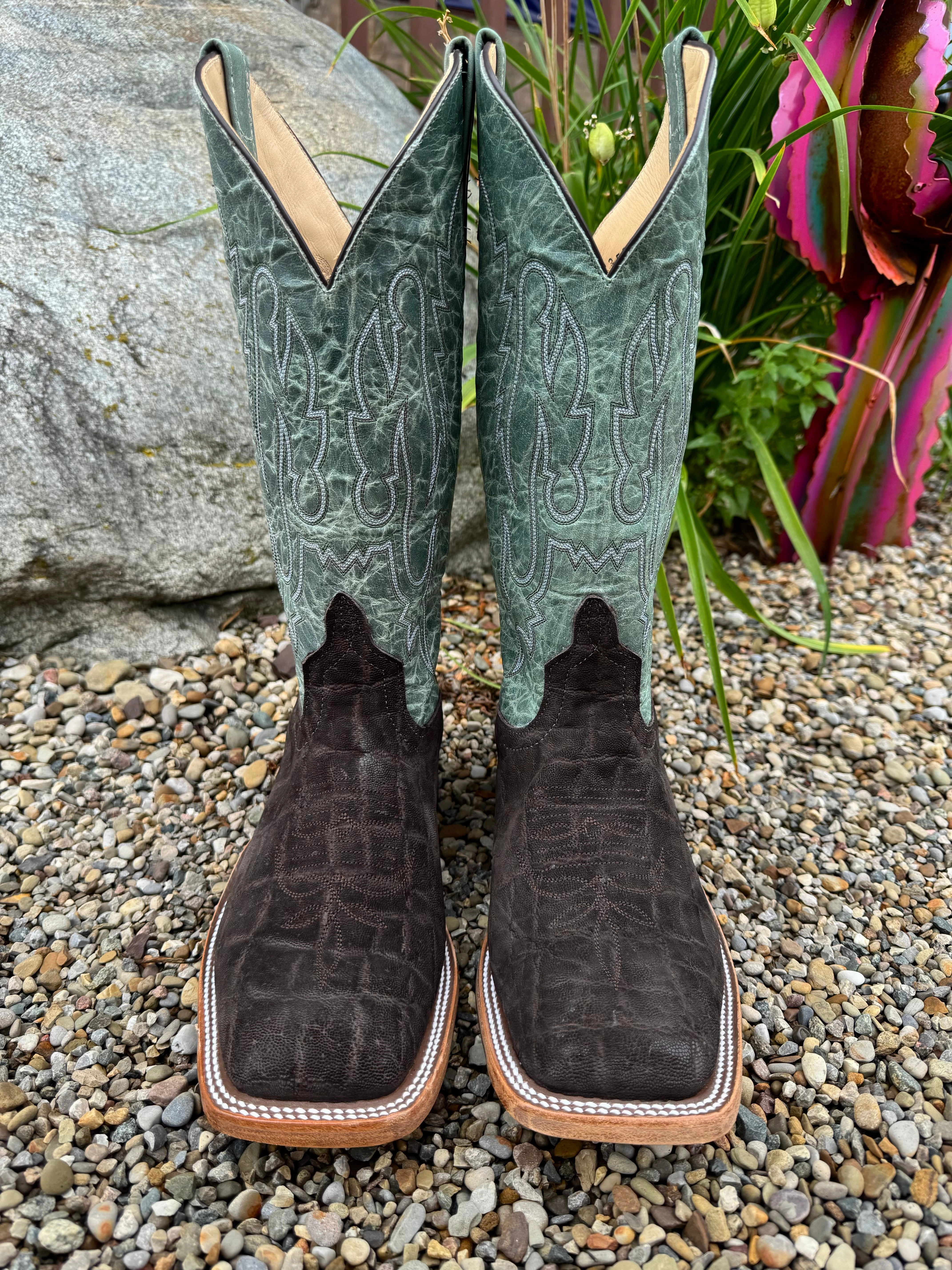 Outback Travel Classic Anderson Bean Men's Chocolate Safari Buffed Elephant & 13 Sagamore Lava Top Square Toe Cowboy Boots 335353