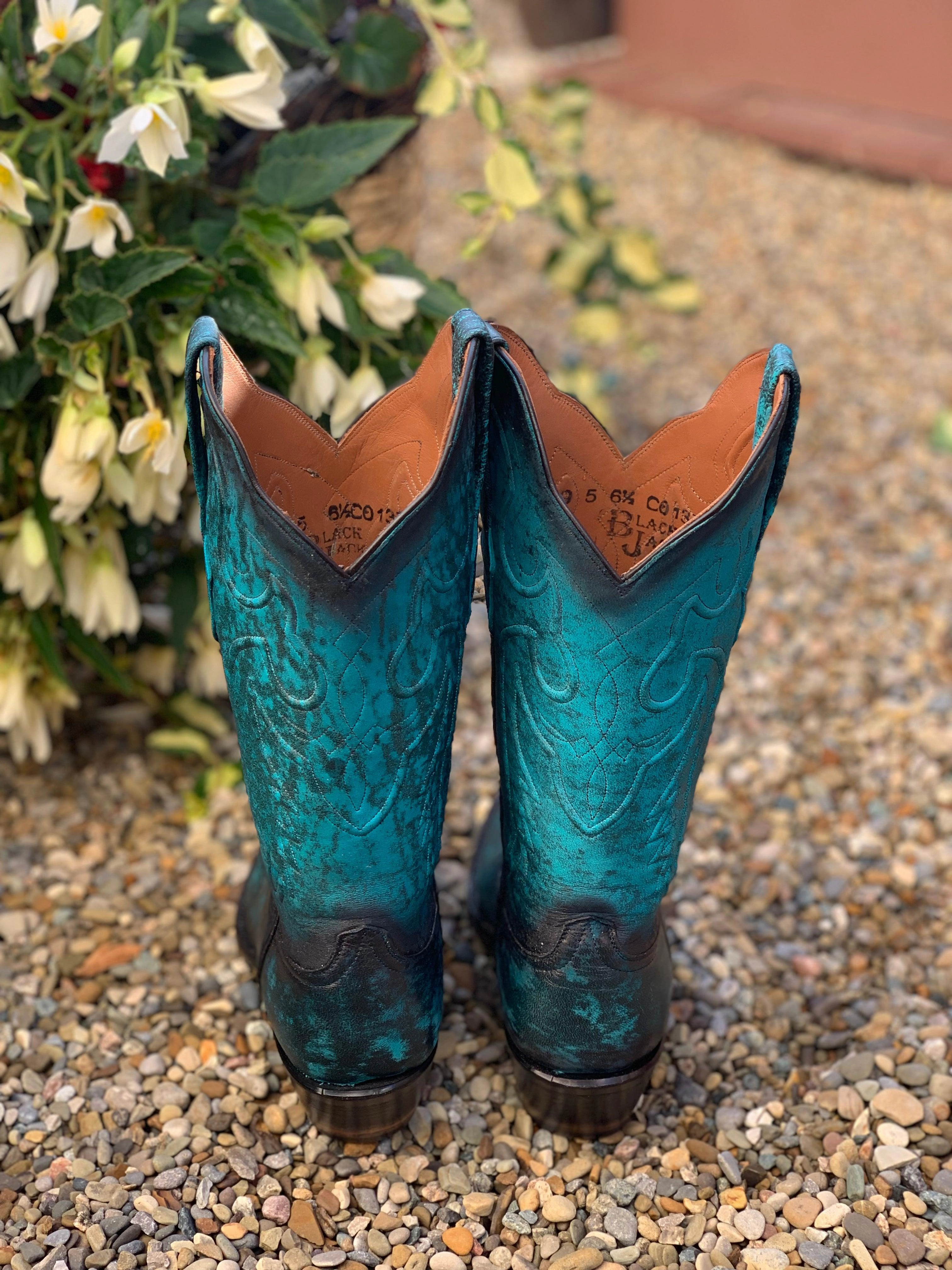 Black Jack Womens Antique Turquoise Lambskin Leather Cowgirl Boots 549-V5 Subtle Aesthetic