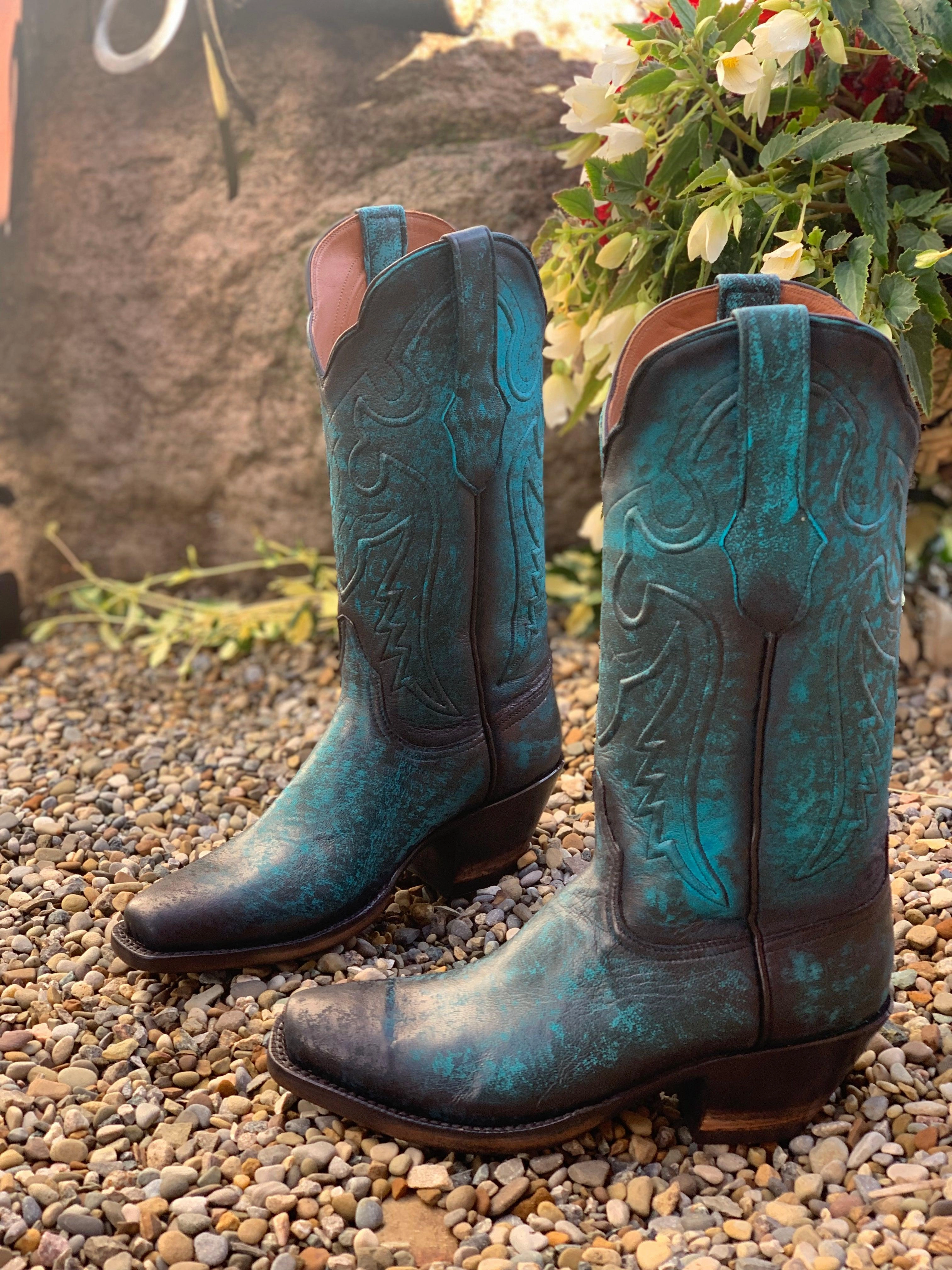 Easy Fit Black Jack Womens Antique Turquoise Lambskin Leather Cowgirl Boots 549-V5