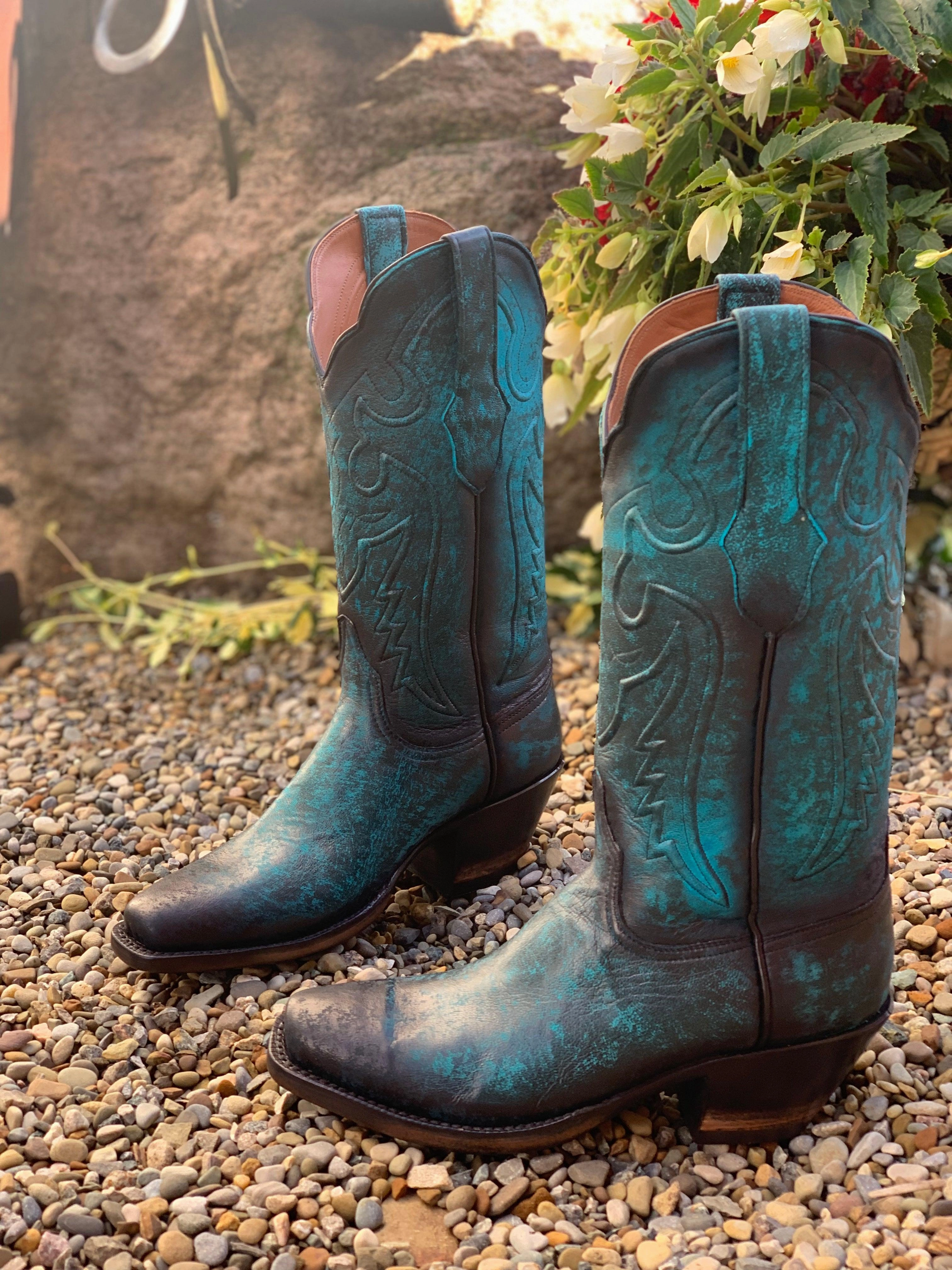 Easy Fit Black Jack Womens Antique Turquoise Lambskin Leather Cowgirl Boots 549-V5