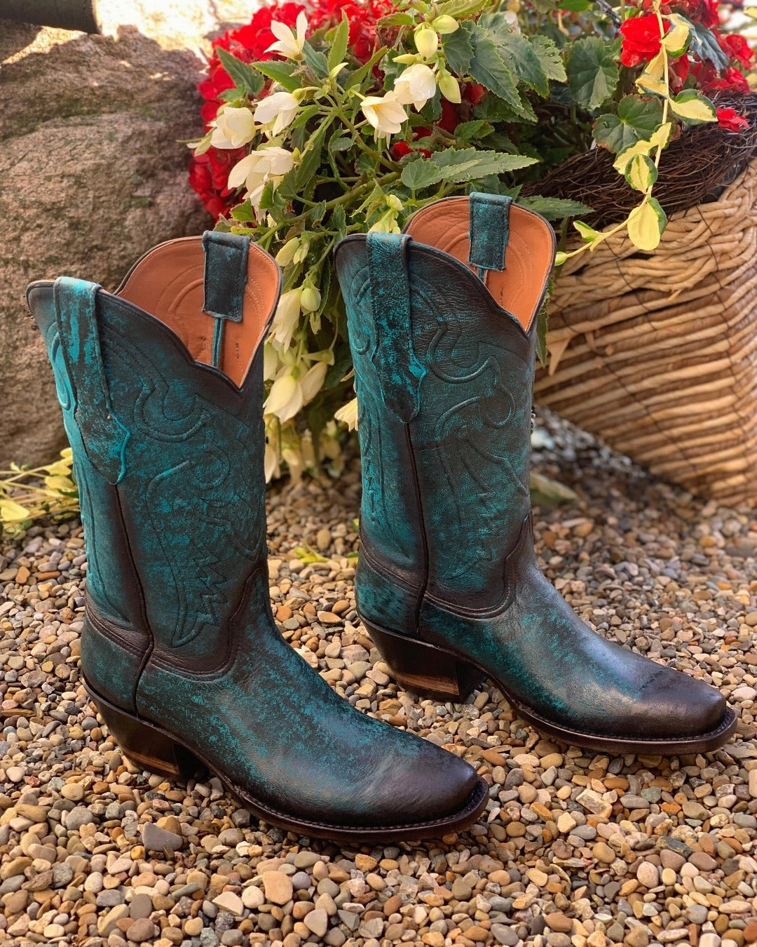Everyday Comfort Long Walks Black Jack Womens Antique Turquoise Lambskin Leather Cowgirl Boots 549-V5