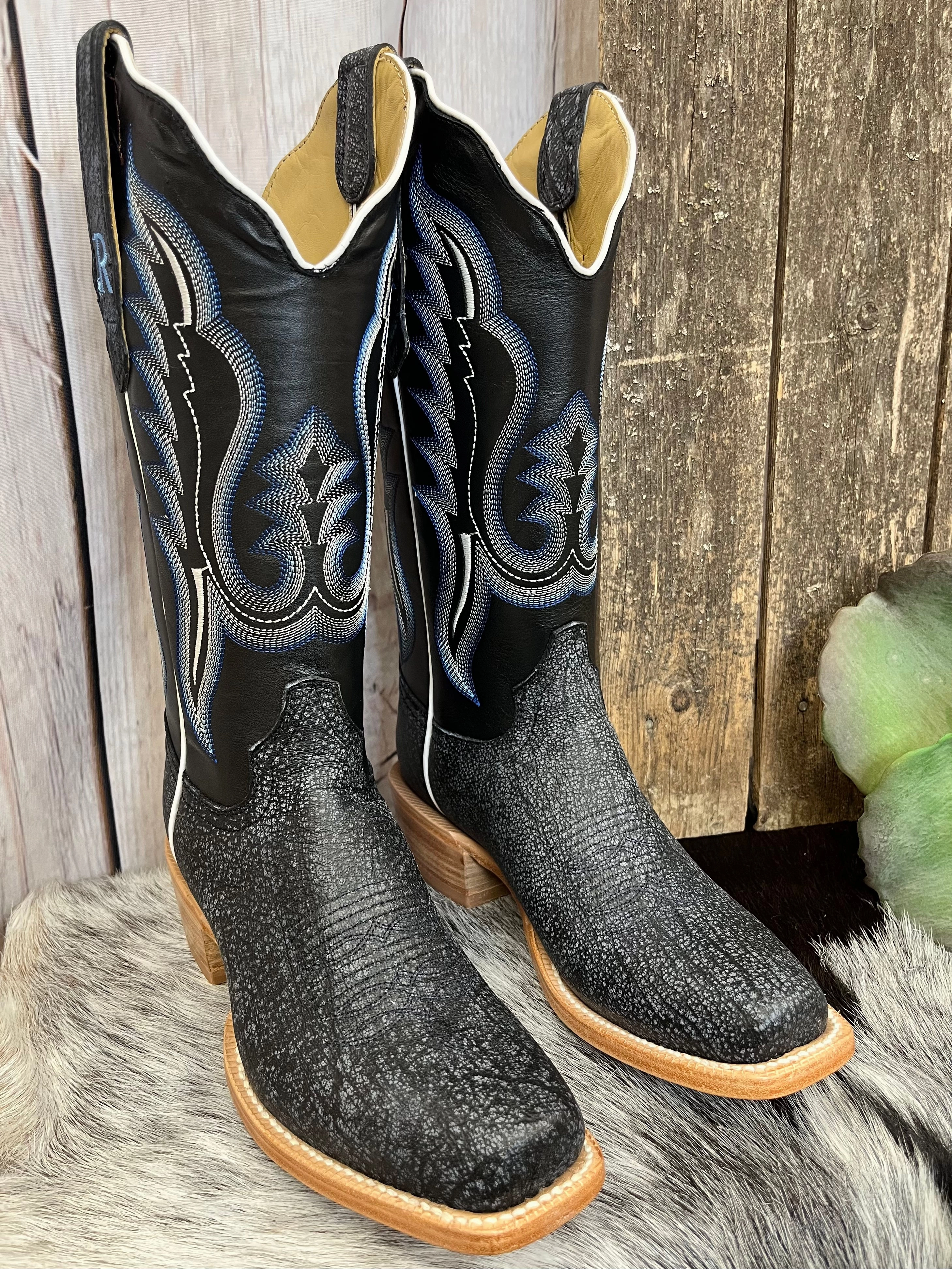 R. Watson Women's Midnight Blue Cape Buffalo Narrow Square Toe Cowgirl Boots RWL7103-1 Quality Design All Activity