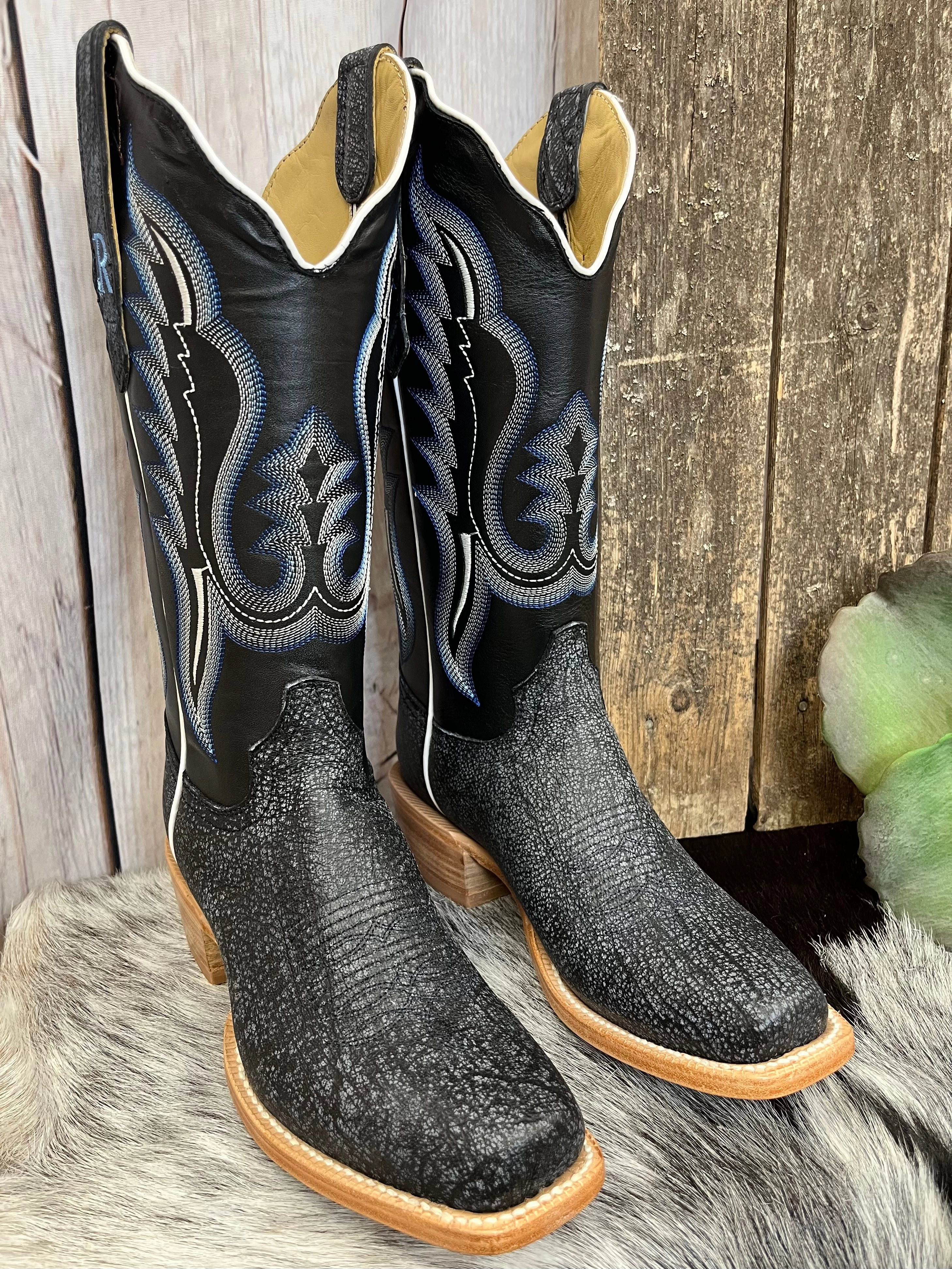 R. Watson Women's Midnight Blue Cape Buffalo Narrow Square Toe Cowgirl Boots RWL7103-1 Quality Design All Activity