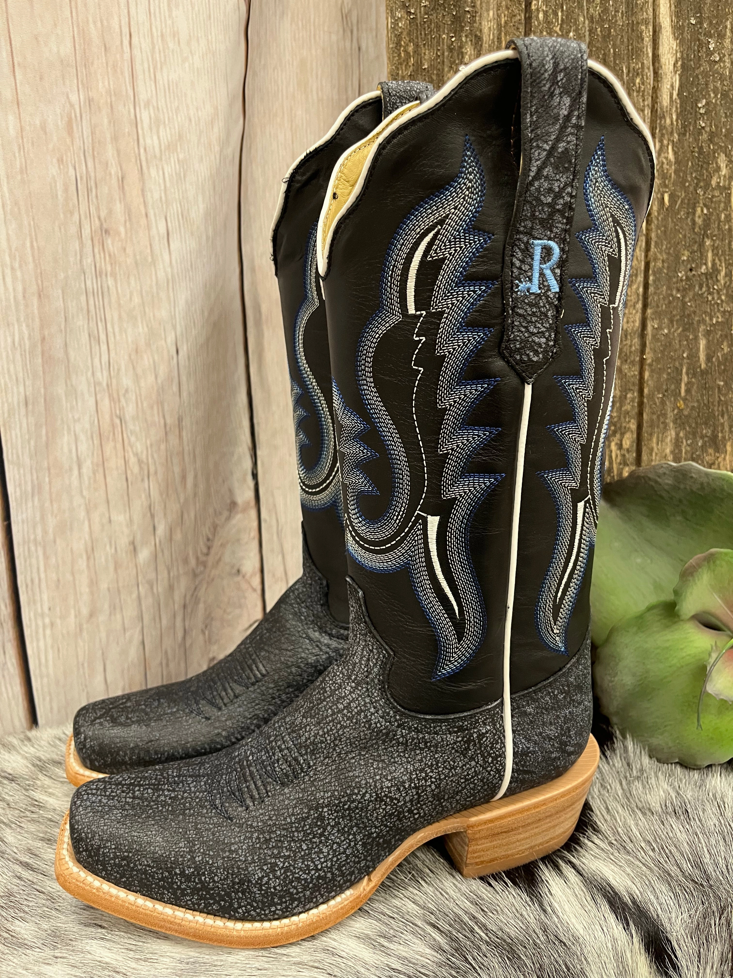 Closed Toe Storm Proof R. Watson Women's Midnight Blue Cape Buffalo Narrow Square Toe Cowgirl Boots RWL7103-1