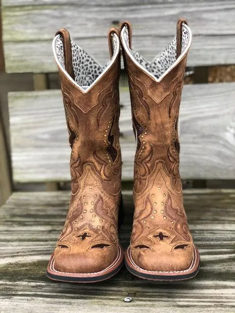 Smooth Entry Soft Lining Laredo Women's Tan Leather Spellbound Snake Print Underlay Square Toe Cowgirl Boots 5661