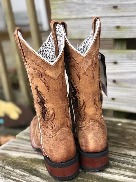 Steel Guard Laredo Women's Tan Leather Spellbound Snake Print Underlay Square Toe Cowgirl Boots 5661