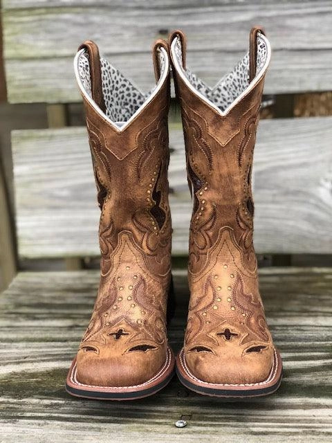 Smooth Entry Soft Lining Laredo Women's Tan Leather Spellbound Snake Print Underlay Square Toe Cowgirl Boots 5661