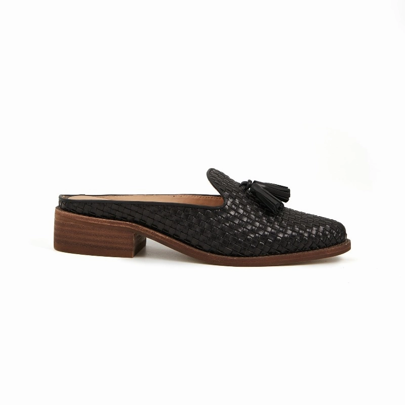 mud proof Pamela Woven Tassel Mule in Cow Leather