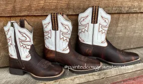Ariat Children's/Youth Sorting Pen Brown Square Toe Western Cowboy Boots 10035990 10036036 Padded Tongue