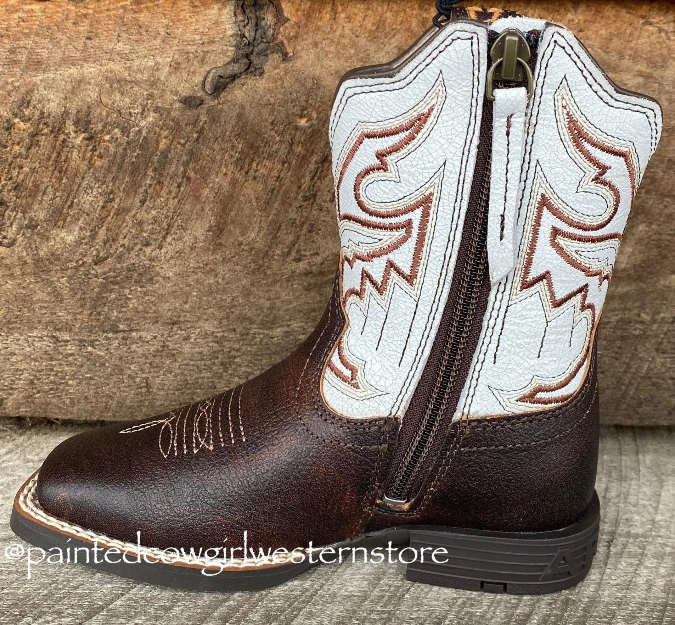 Orthopedic Design Traction Line Ariat Children's/Youth Sorting Pen Brown Square Toe Western Cowboy Boots 10035990 10036036