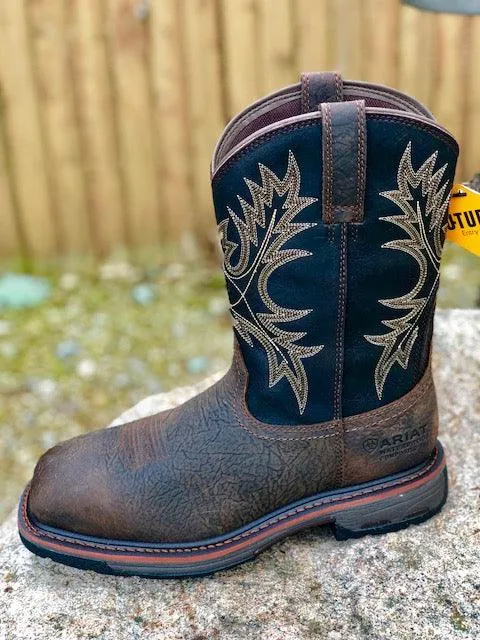 Ariat Men's Workhog Bruin Brown & Black Top Waterproof Composite Toe Western Work Boots 10017420 Padded Tongue
