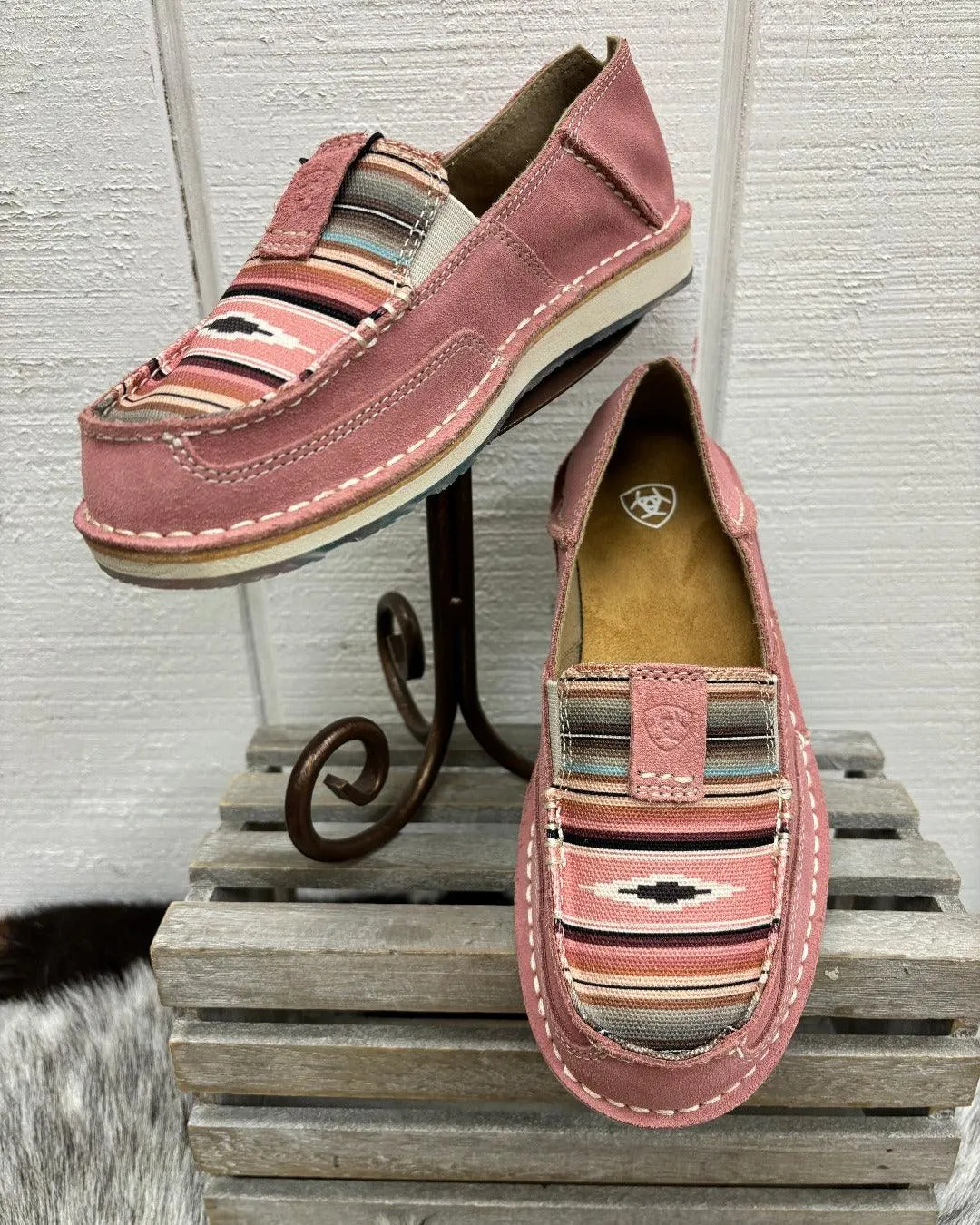 Festival Style Ariat Women's Azalea Suede & Baby Pink Serape Cruiser Shoes 10050958